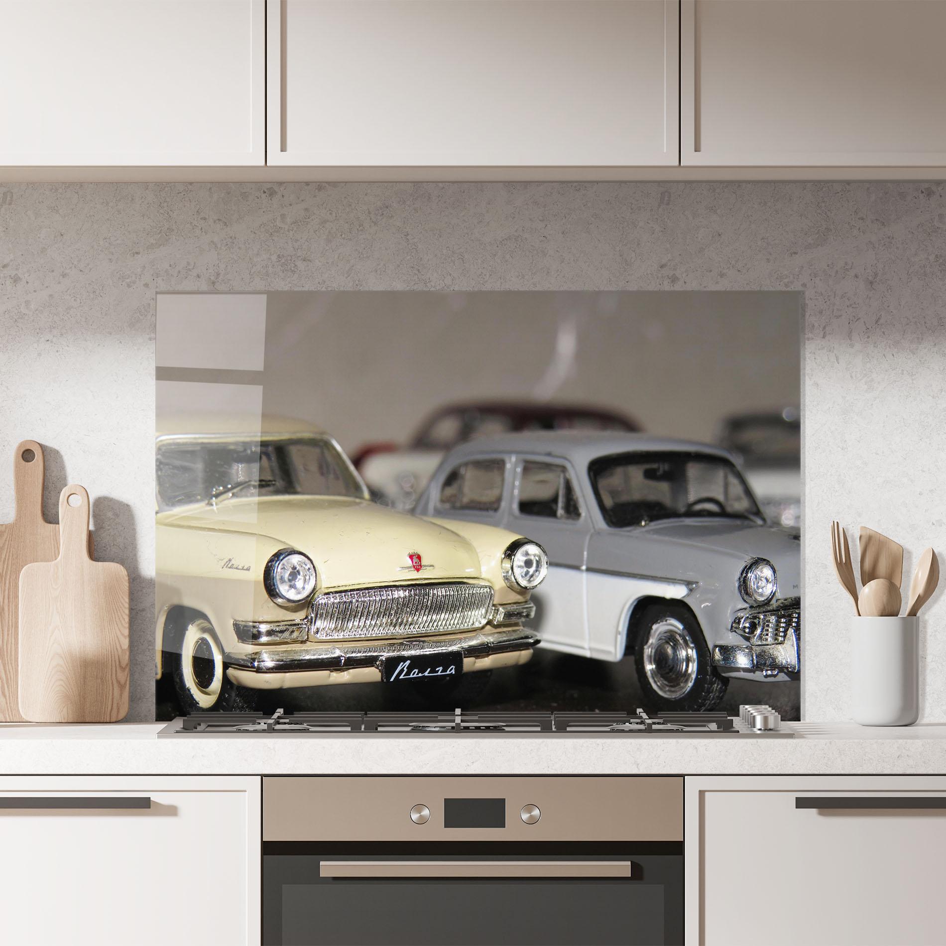 Стъклен панел за кухня Cream Grey Car mockup 7
