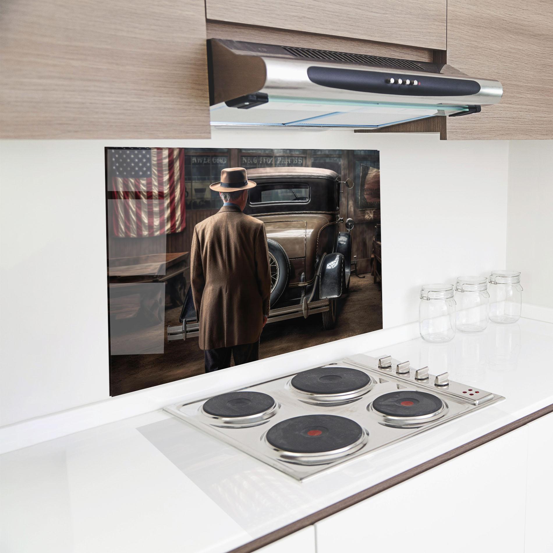 Стъклен панел за кухня American Vintage Car mockup 8