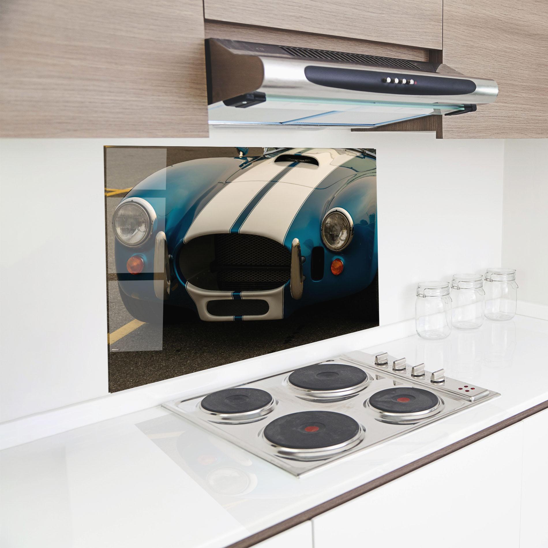 Стъклен панел за кухня Blue Vintage Car mockup 8
