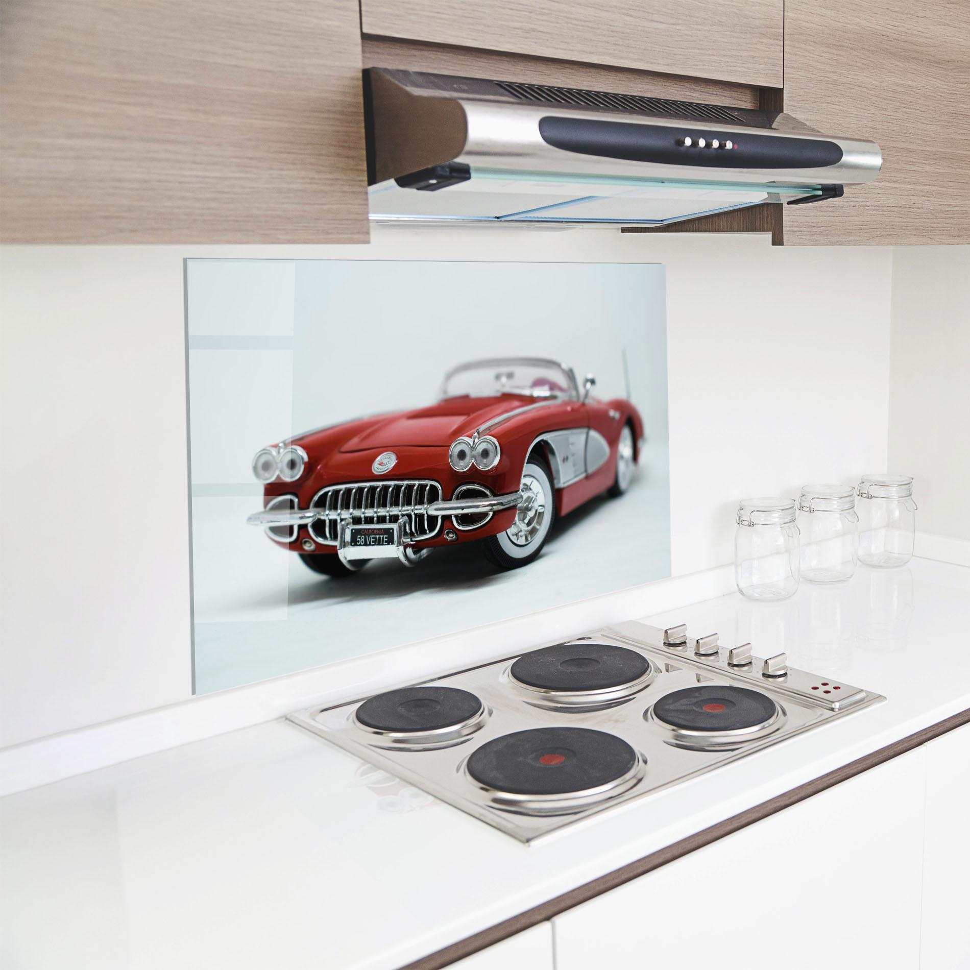 Стъклен панел за кухня Vintage Red Car mockup 8