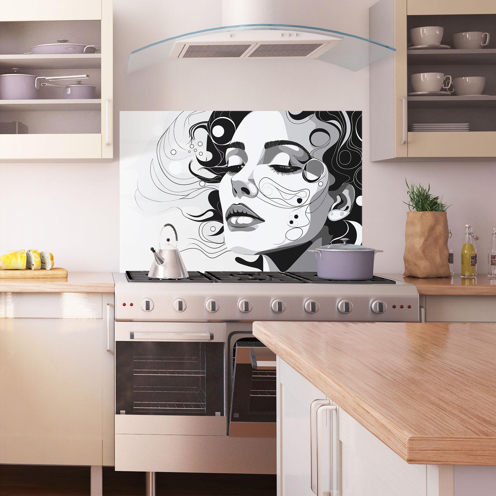Стъклен панел за кухня Grey Face Woman mockup 1