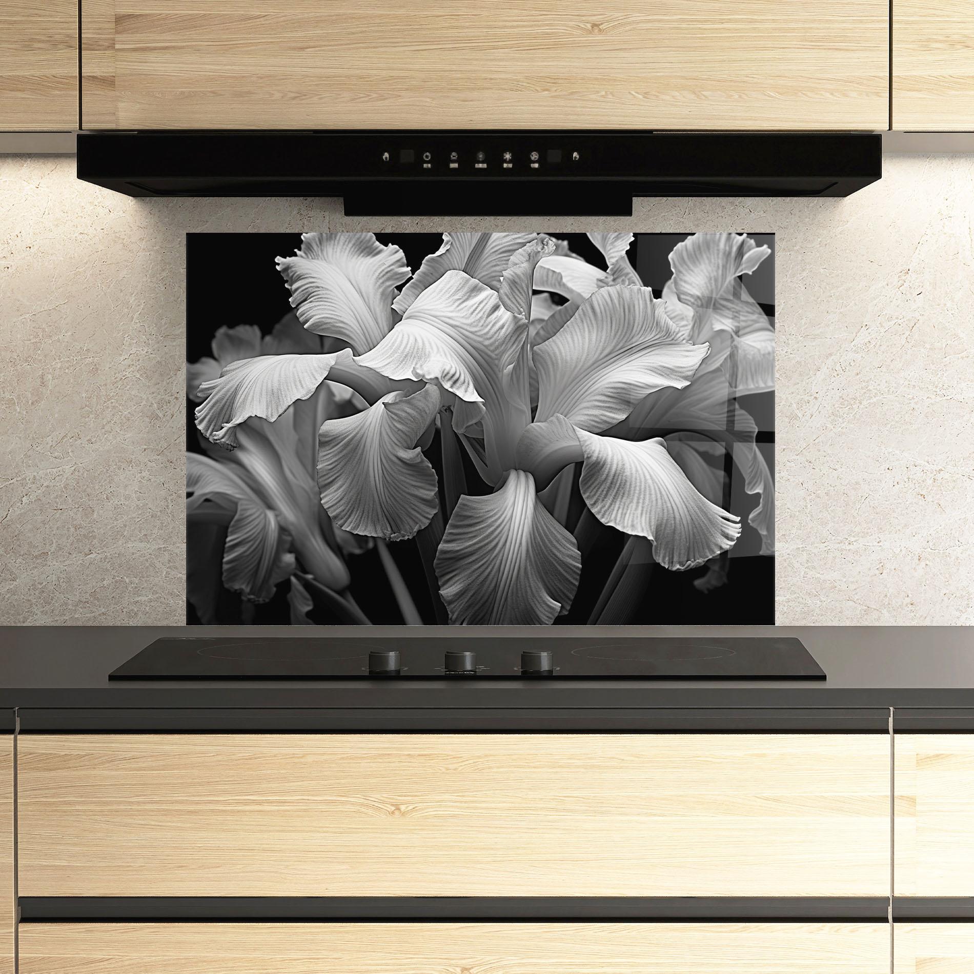 Стъклен панел за кухня Grey On Black Iris mockup 3