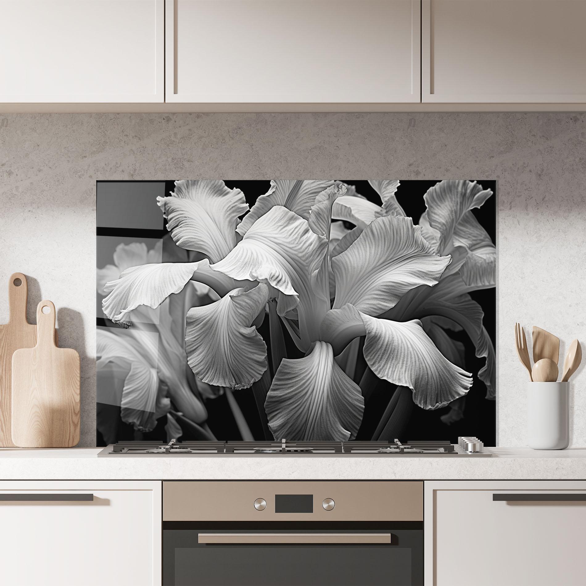 Стъклен панел за кухня Grey On Black Iris mockup 7