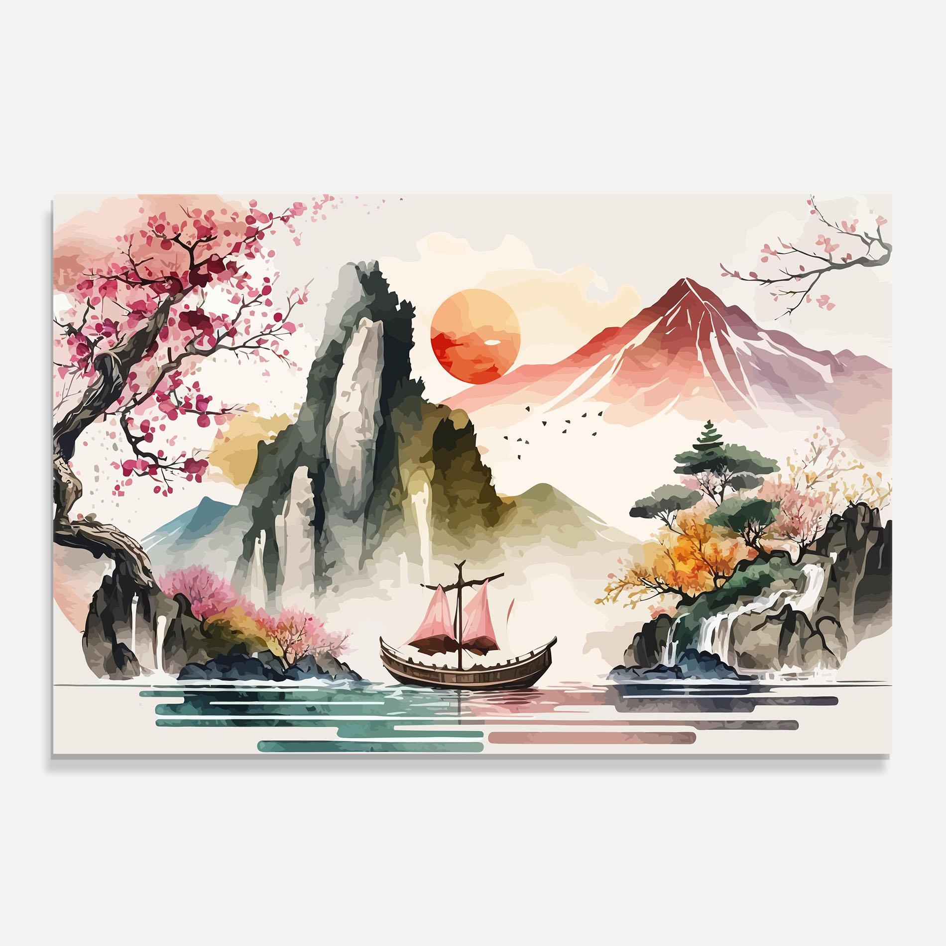 Стъклен панел за кухня Asian Orange Sunset mockup 0