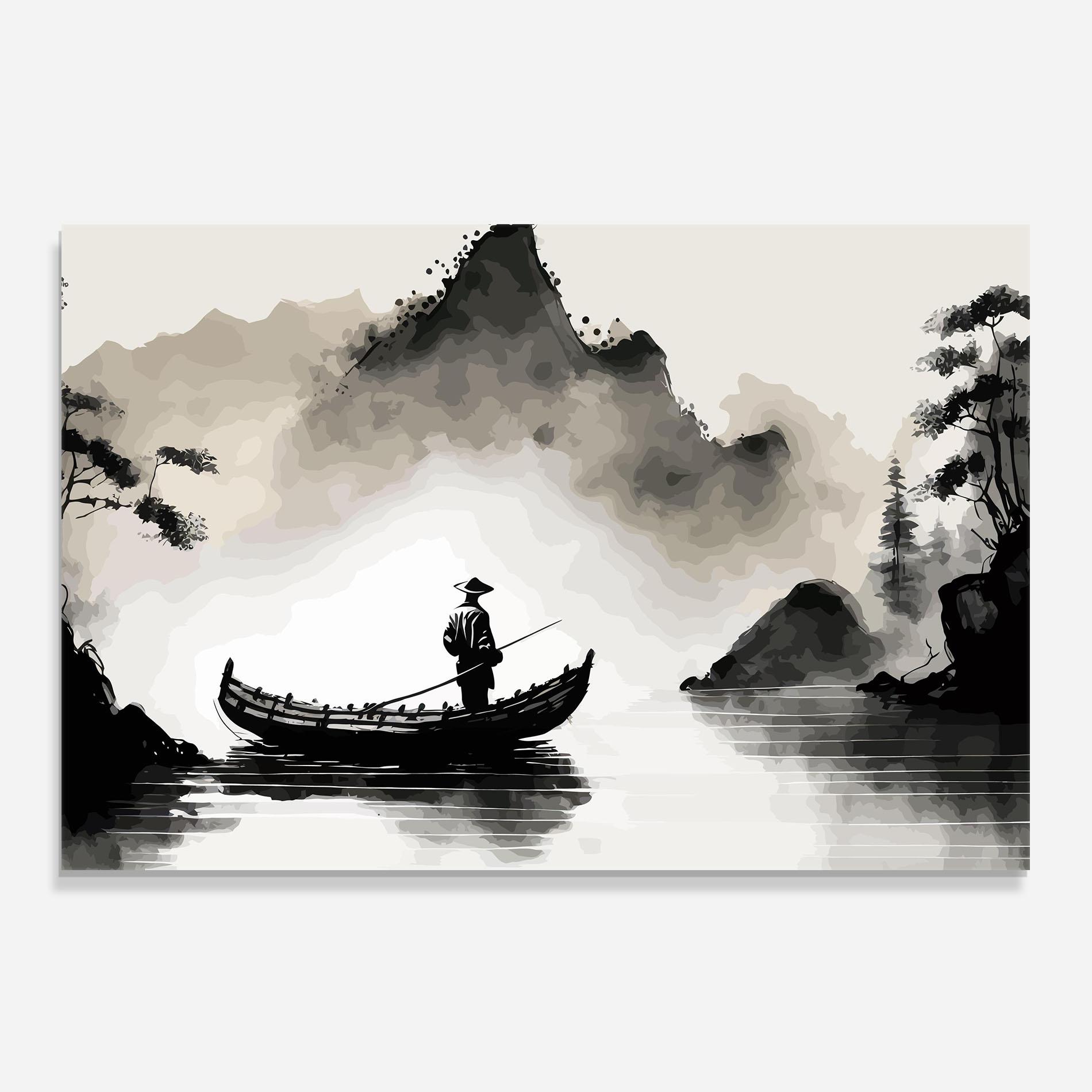 Стъклен панел за кухня Black Ink Boat mockup 0