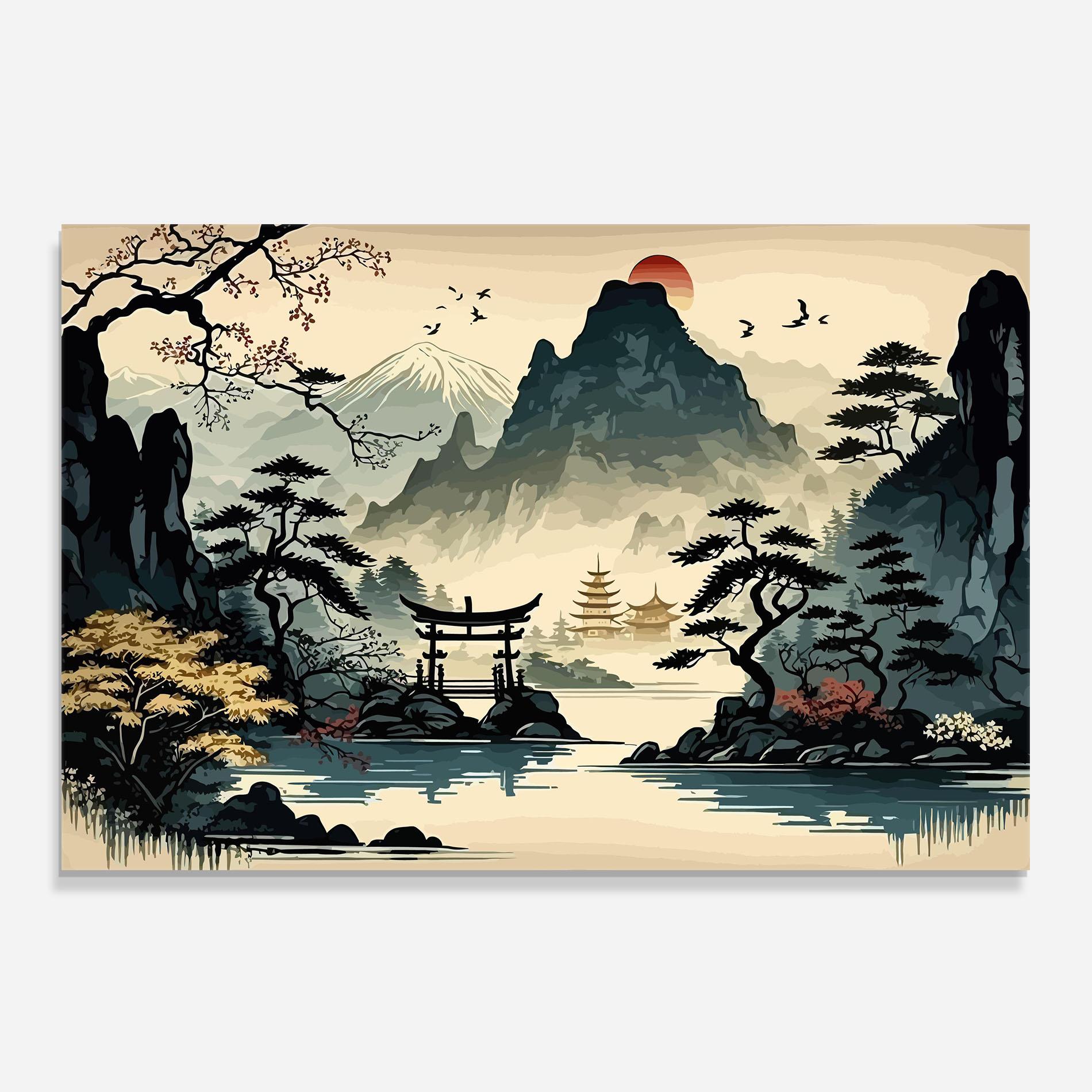 Стъклен панел за кухня Cream Chinese Mountain mockup 0