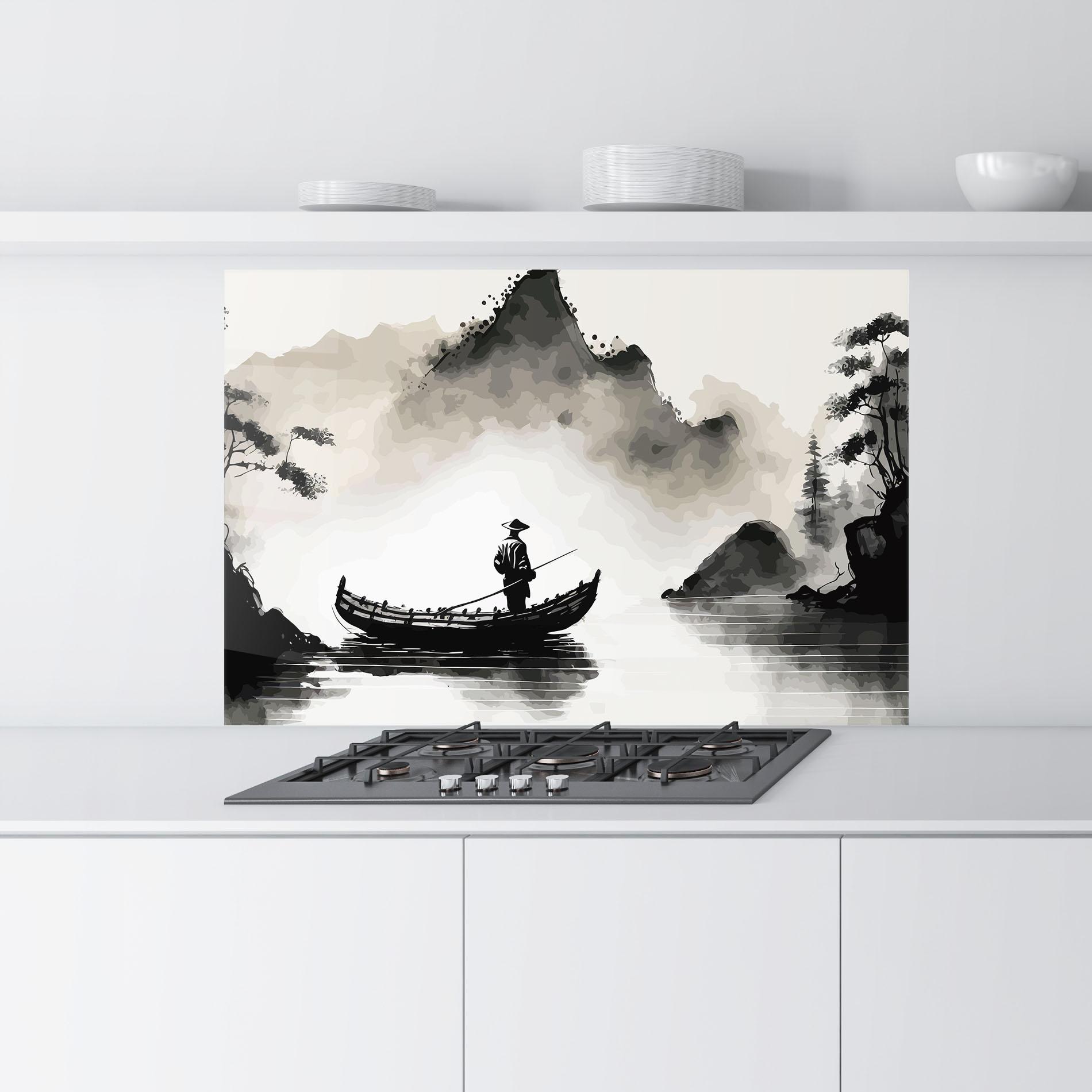 Стъклен панел за кухня Black Ink Boat mockup 9