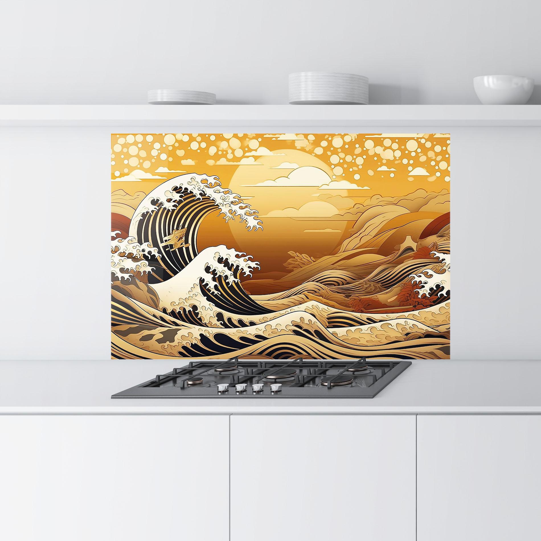Стъклен панел за кухня Black Yellow Waves mockup 9