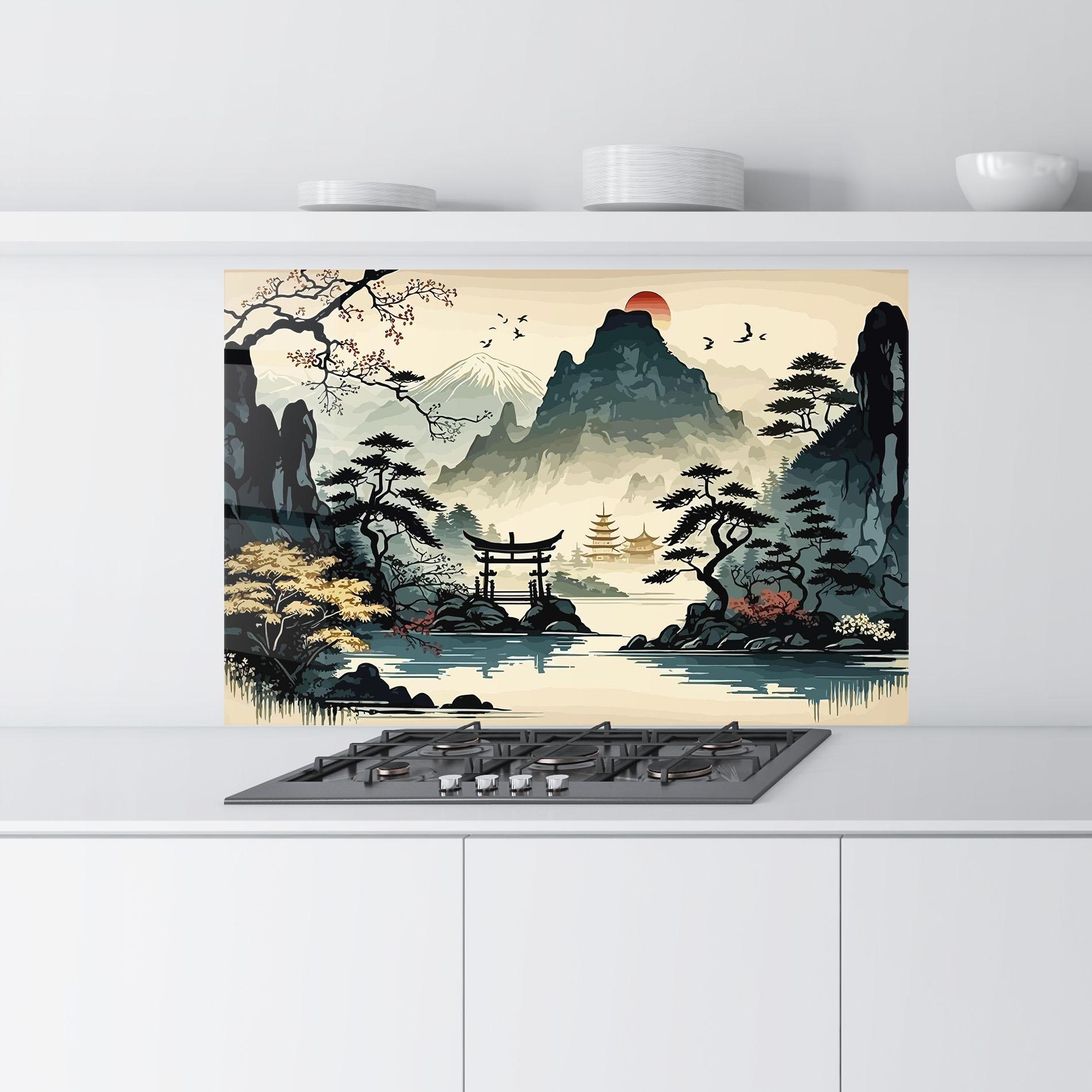 Стъклен панел за кухня Cream Chinese Mountain mockup 9