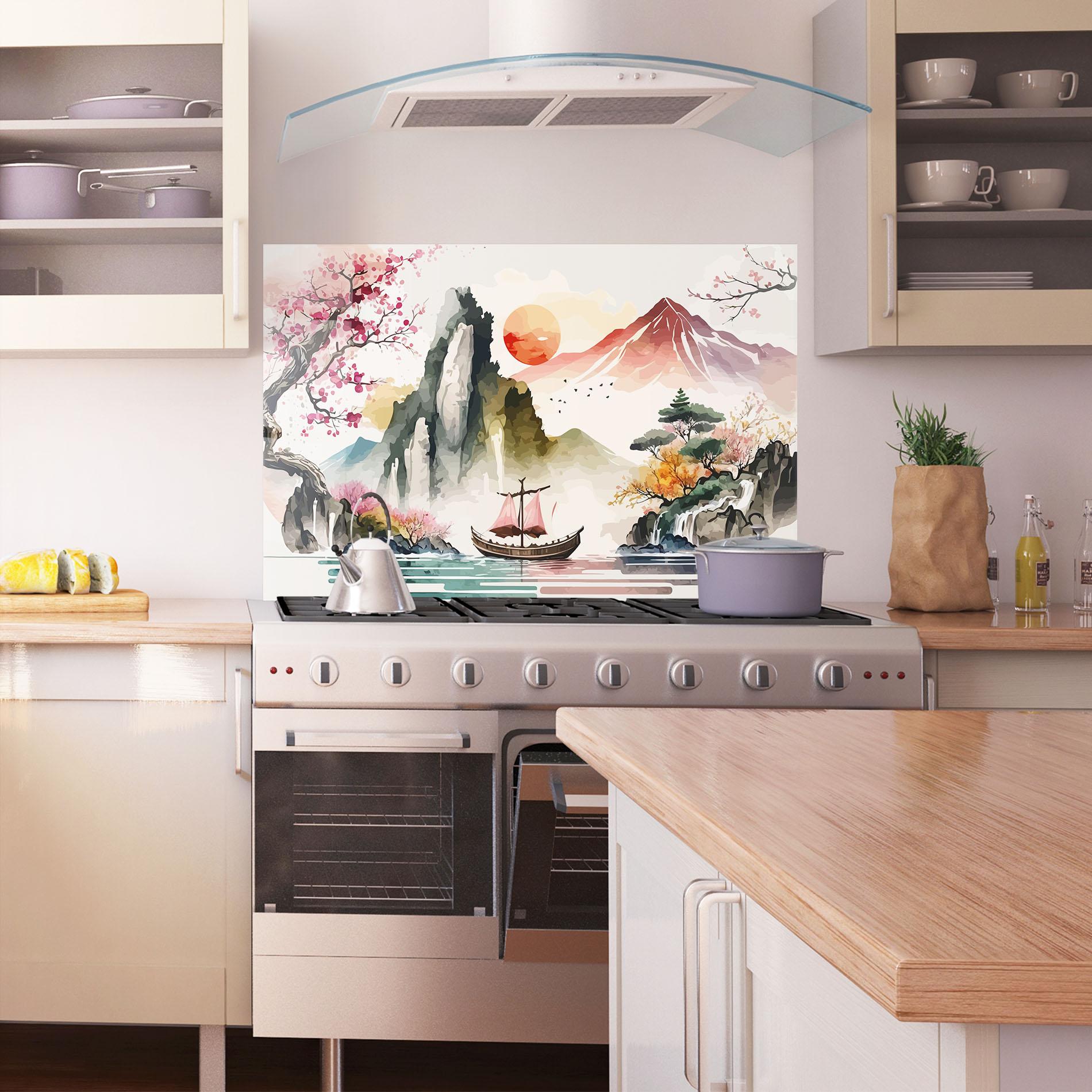 Стъклен панел за кухня Asian Orange Sunset mockup 1