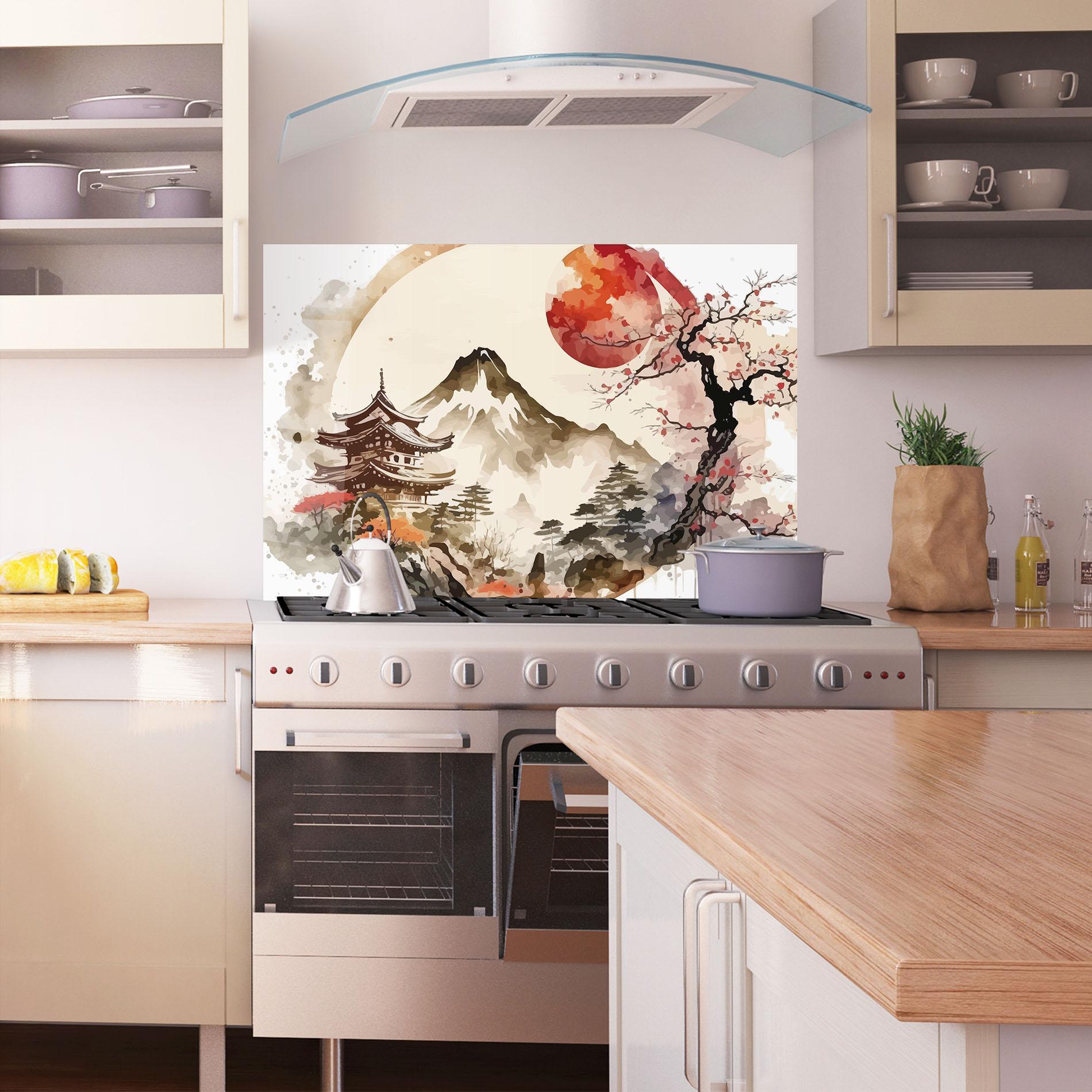 Стъклен панел за кухня Asiatic Blossom View mockup 1