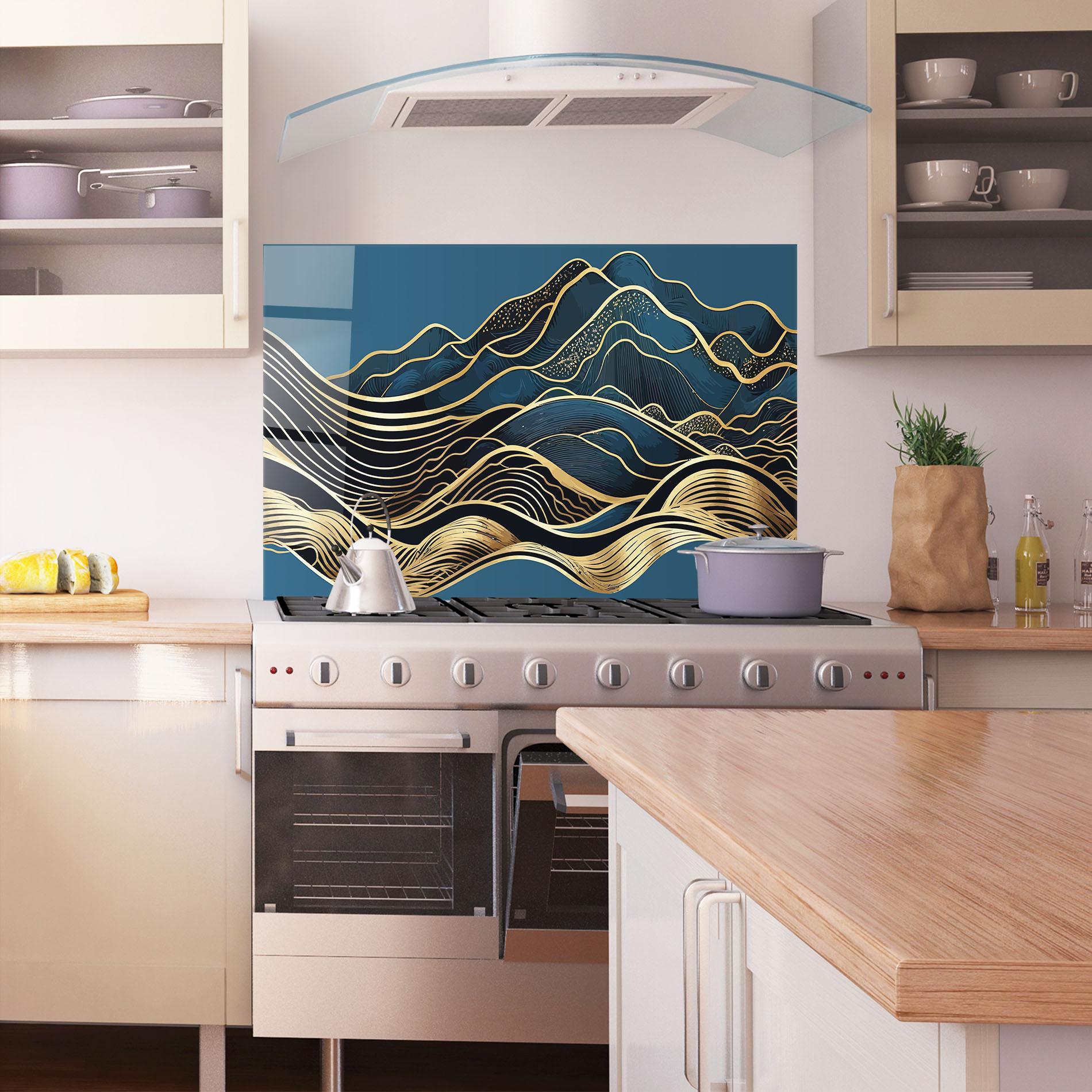 Стъклен панел за кухня Asiatic Blue Wave mockup 1