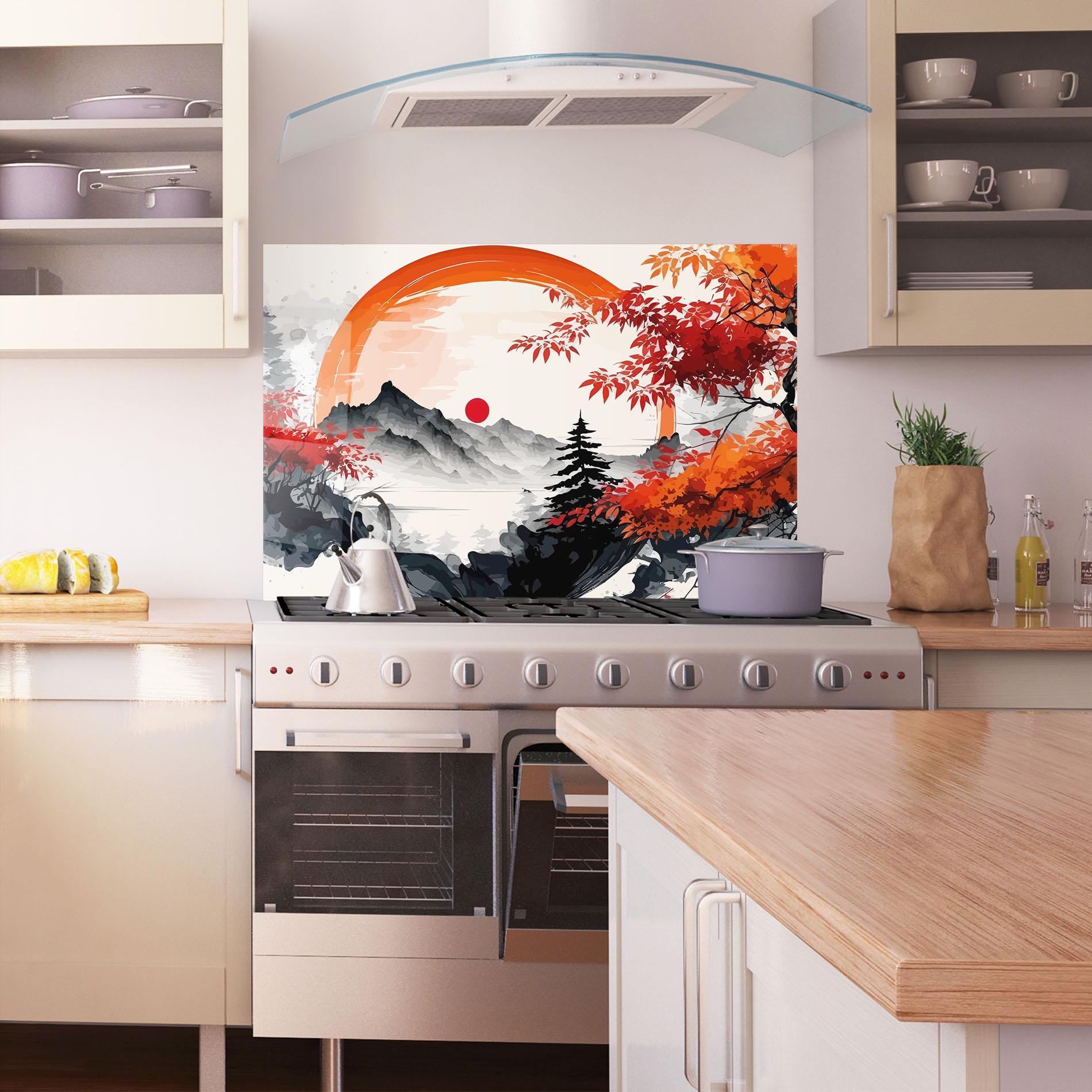 Стъклен панел за кухня Asiatic Grey Montain mockup 1