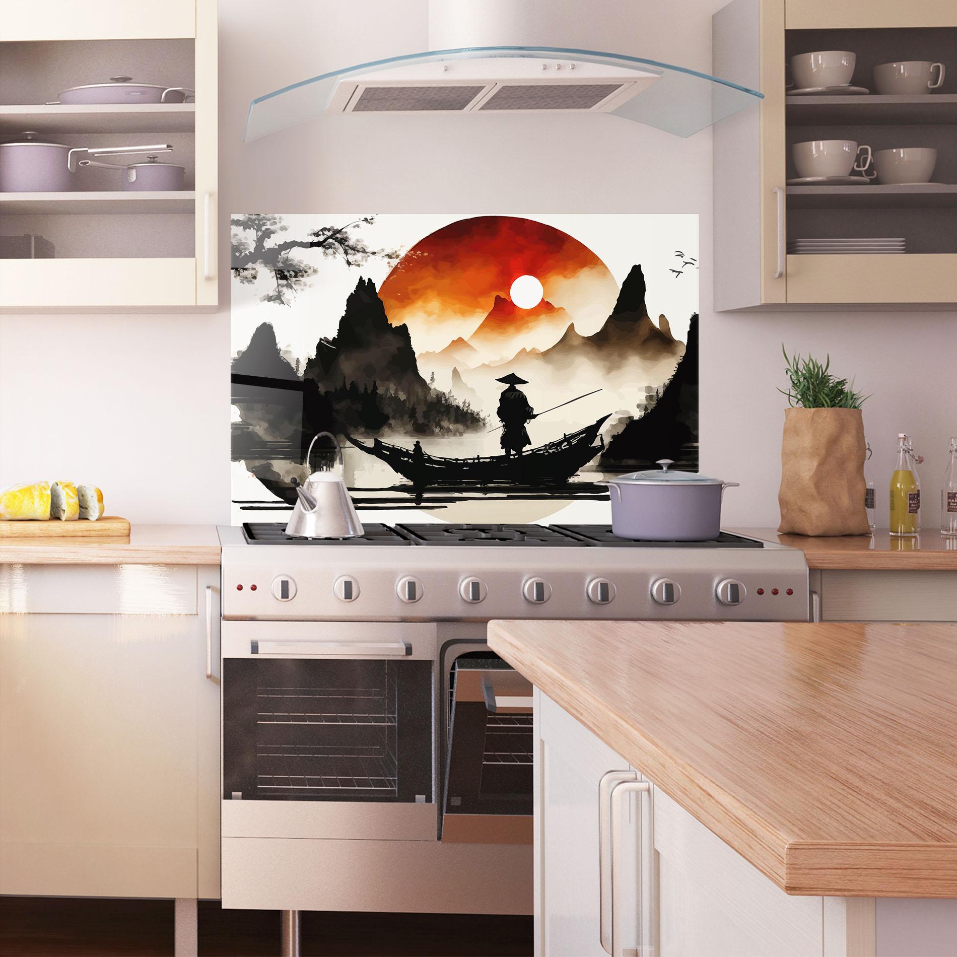 Стъклен панел за кухня Black Asiatic Boat mockup 1