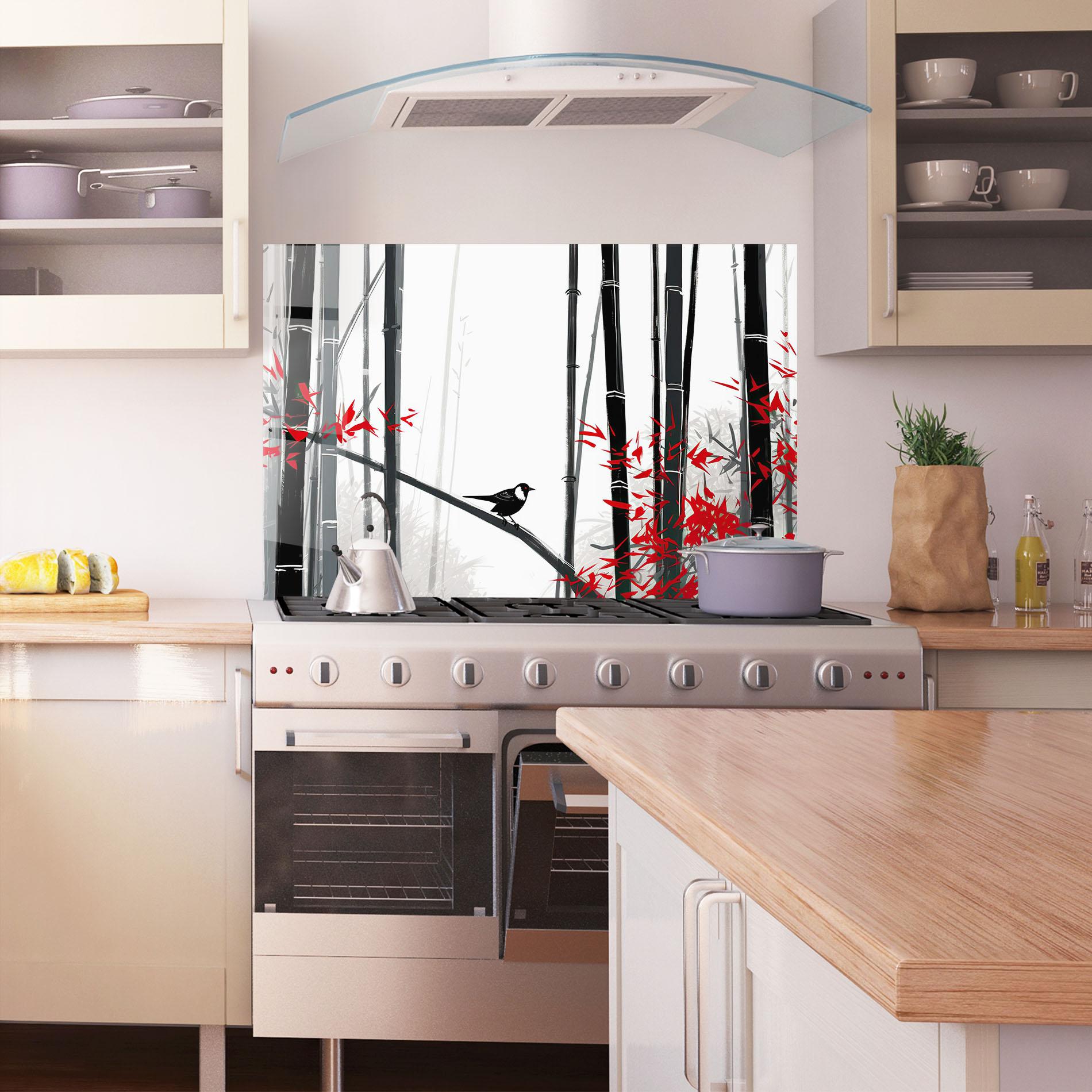 Стъклен панел за кухня Chinese Red Leafs mockup 1