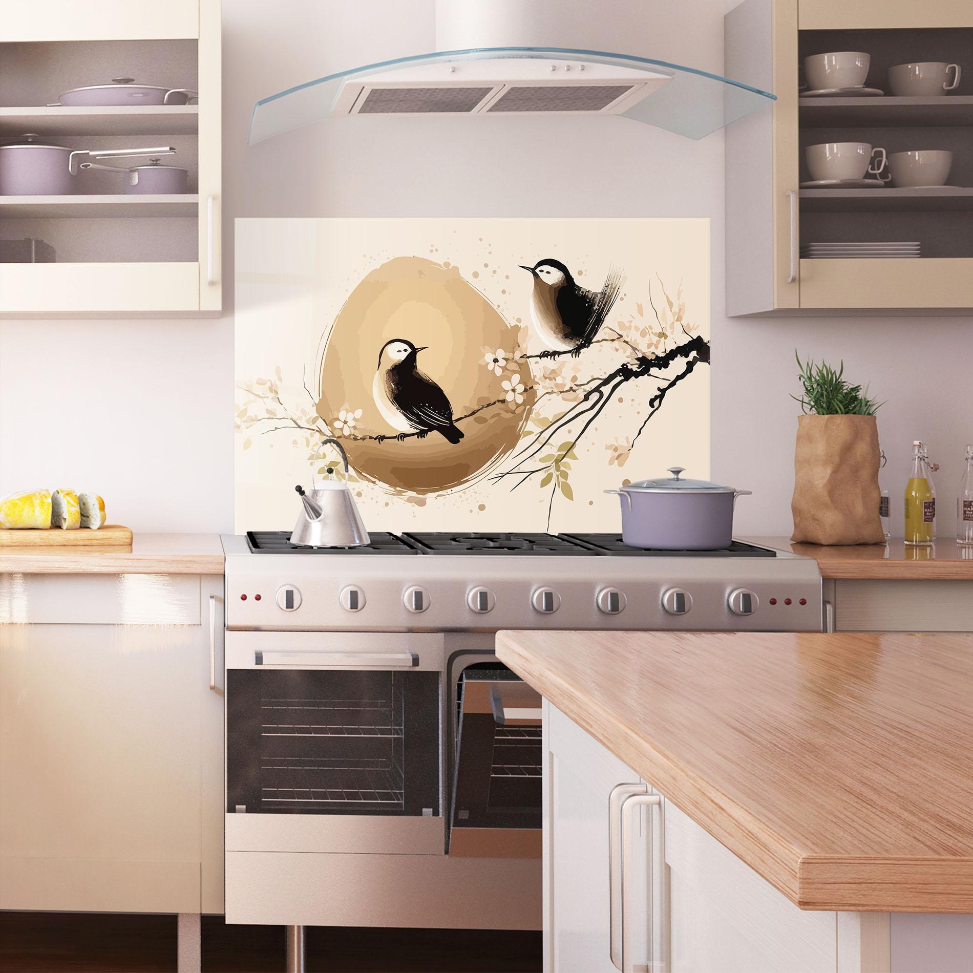 Стъклен панел за кухня Cream Blossoms Bird mockup 1