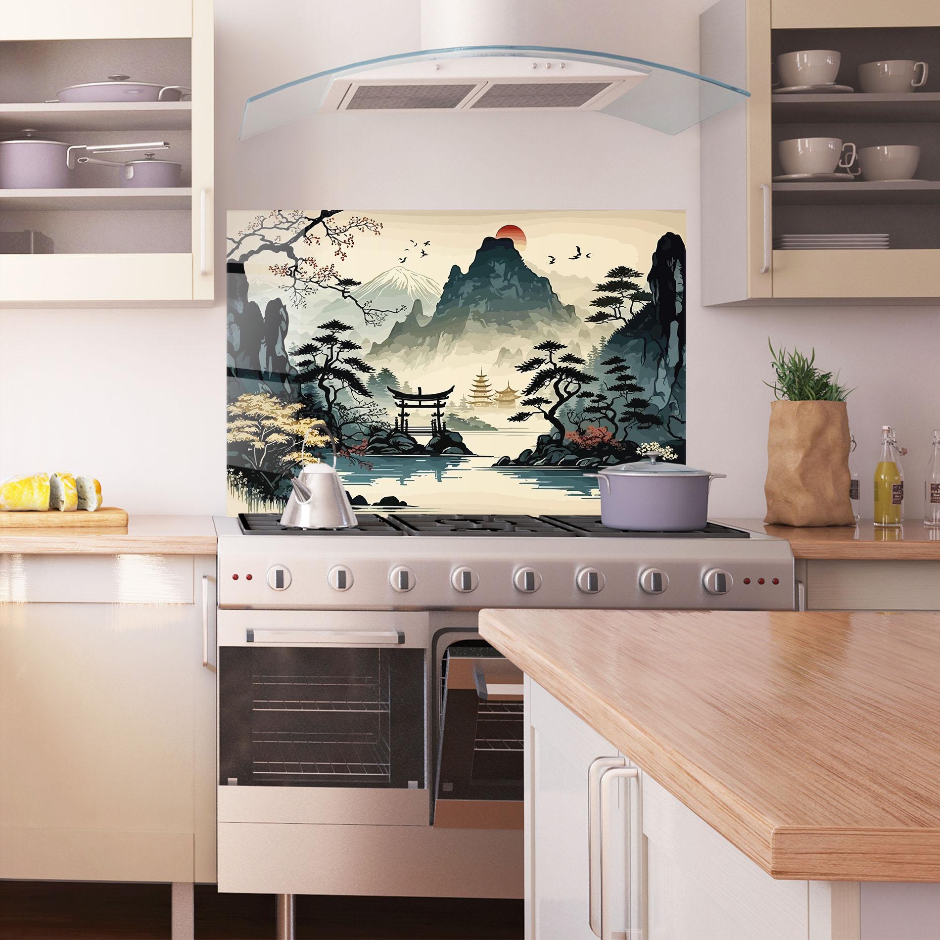 Стъклен панел за кухня Cream Chinese Mountain mockup 1