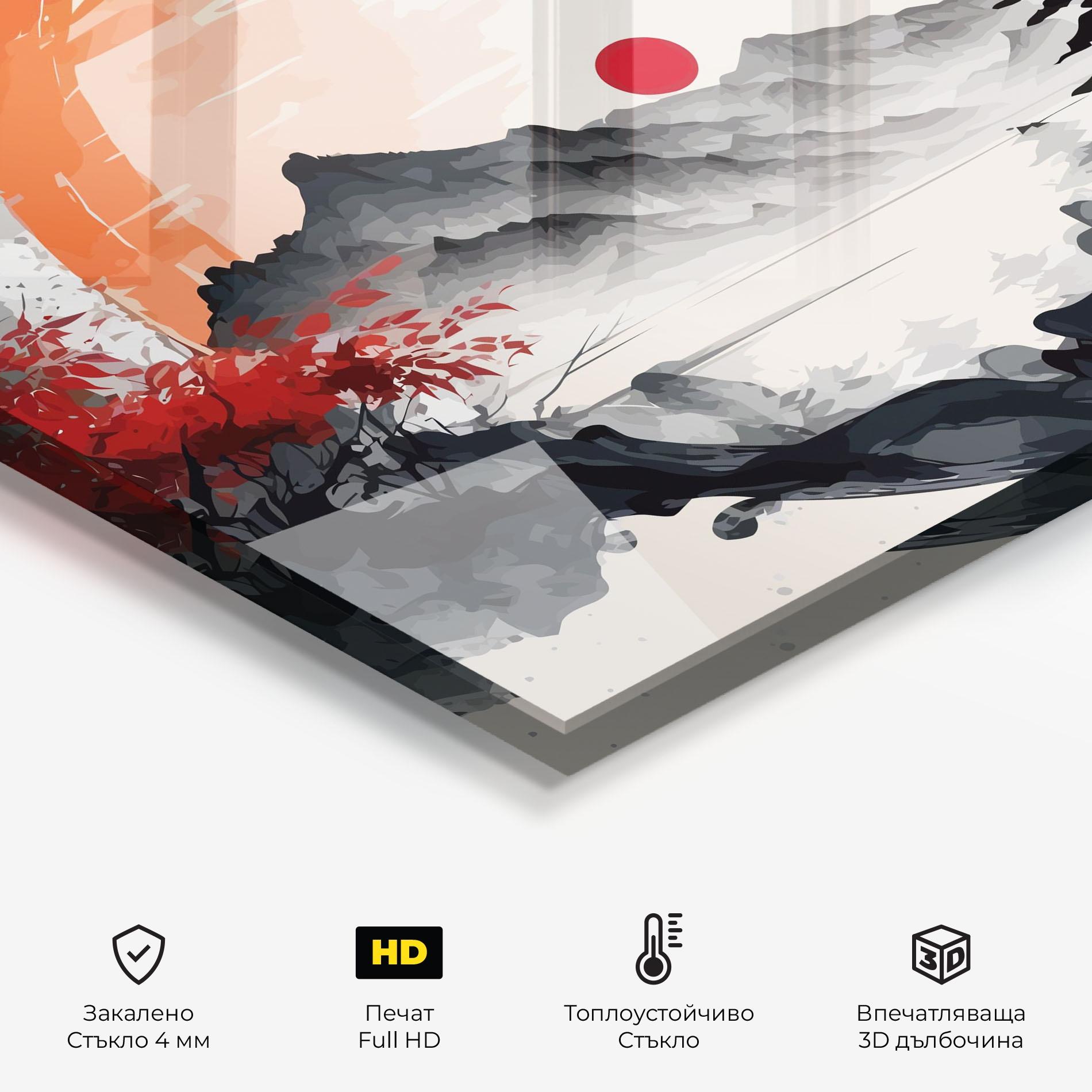 Стъклен панел за кухня Asiatic Grey Montain mockup 2