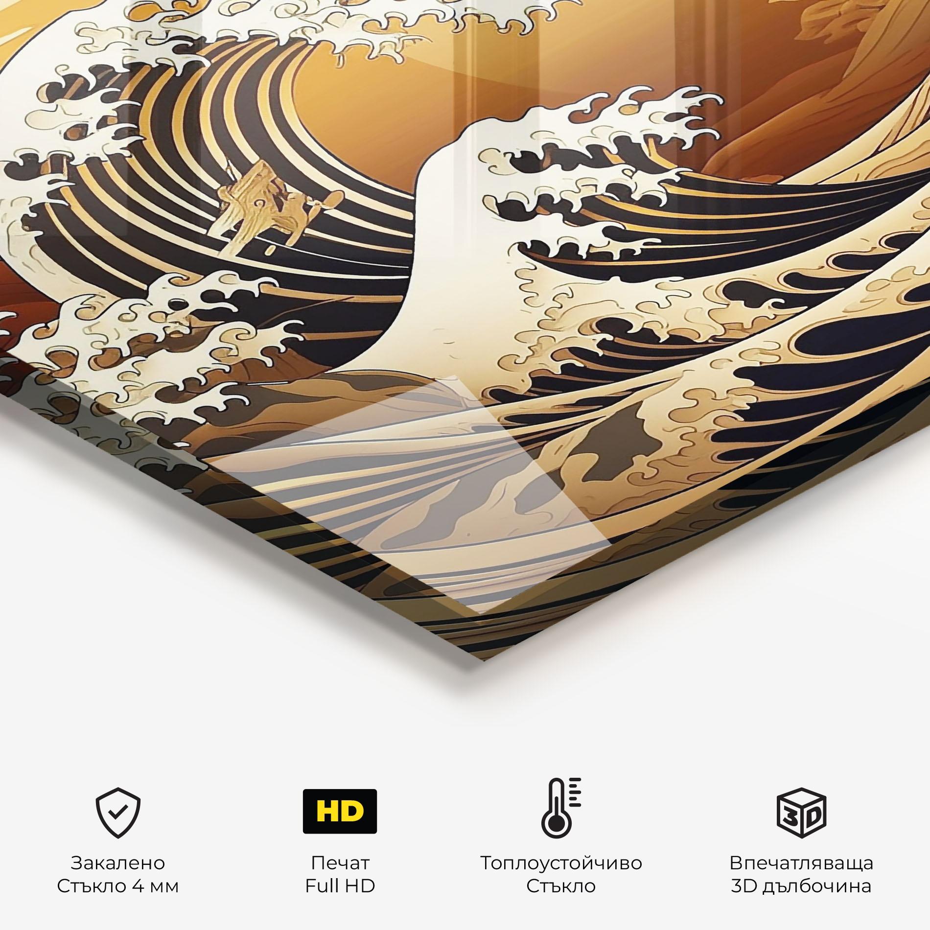 Стъклен панел за кухня Black Yellow Waves mockup 2