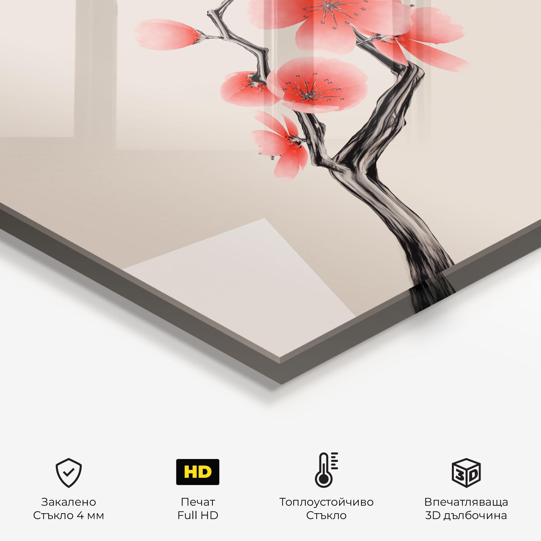 Стъклен панел за кухня Chinese Plum Blossom mockup 2