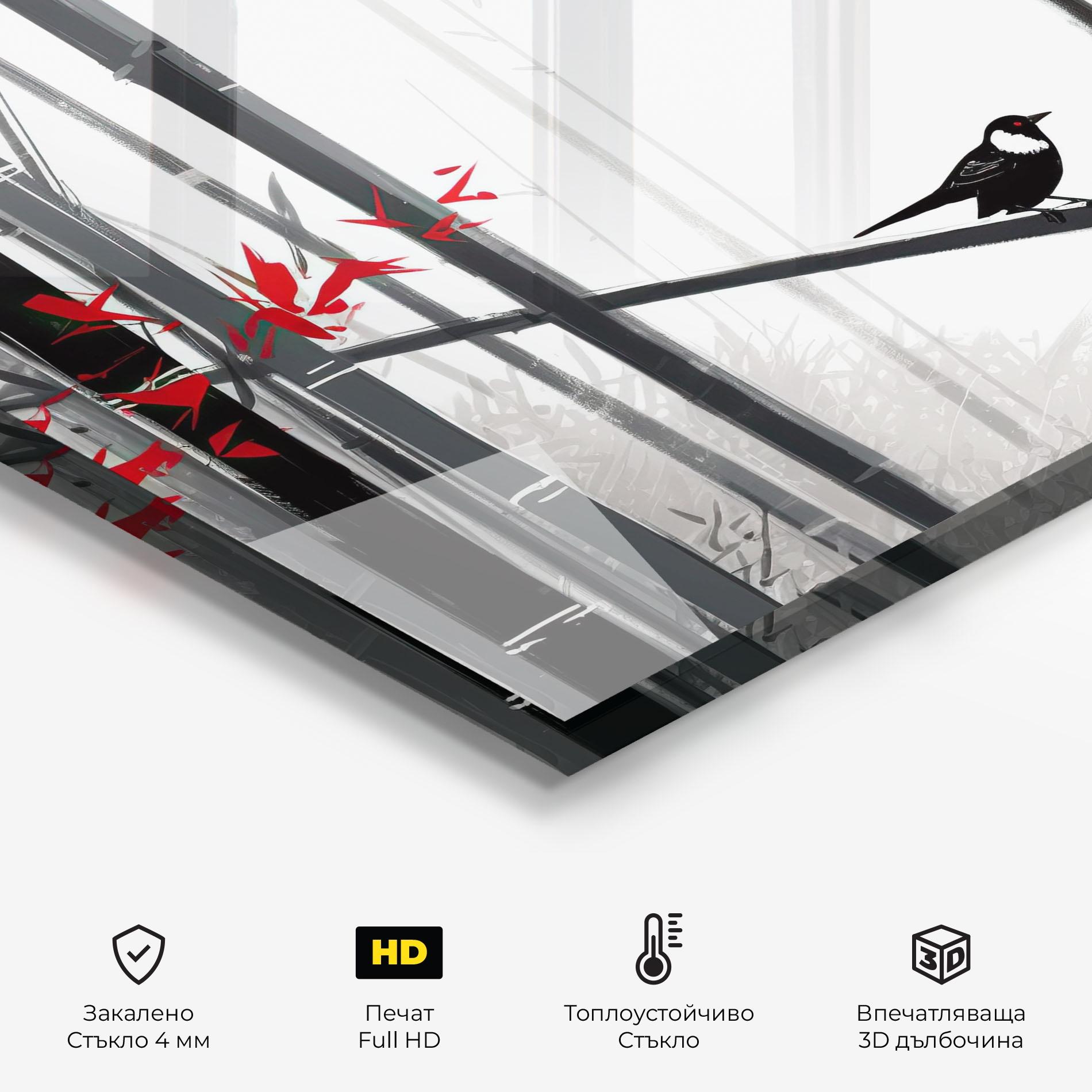 Стъклен панел за кухня Chinese Red Leafs mockup 2