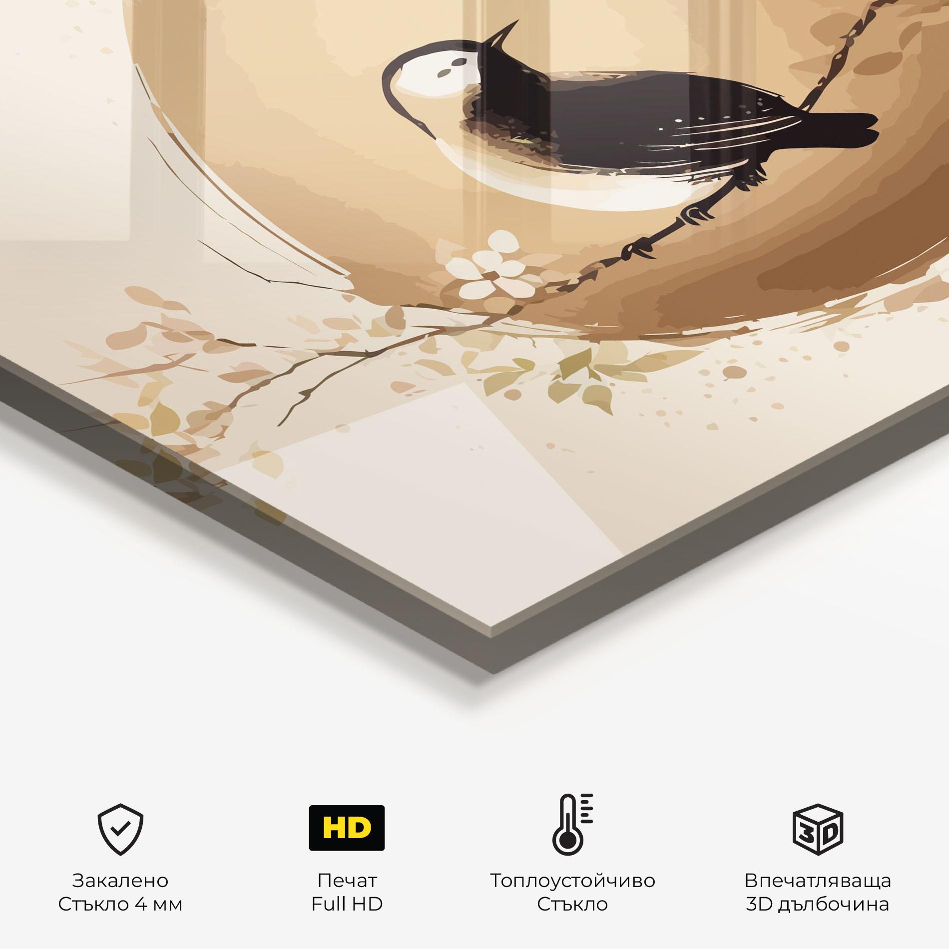 Стъклен панел за кухня Cream Blossoms Bird mockup 2