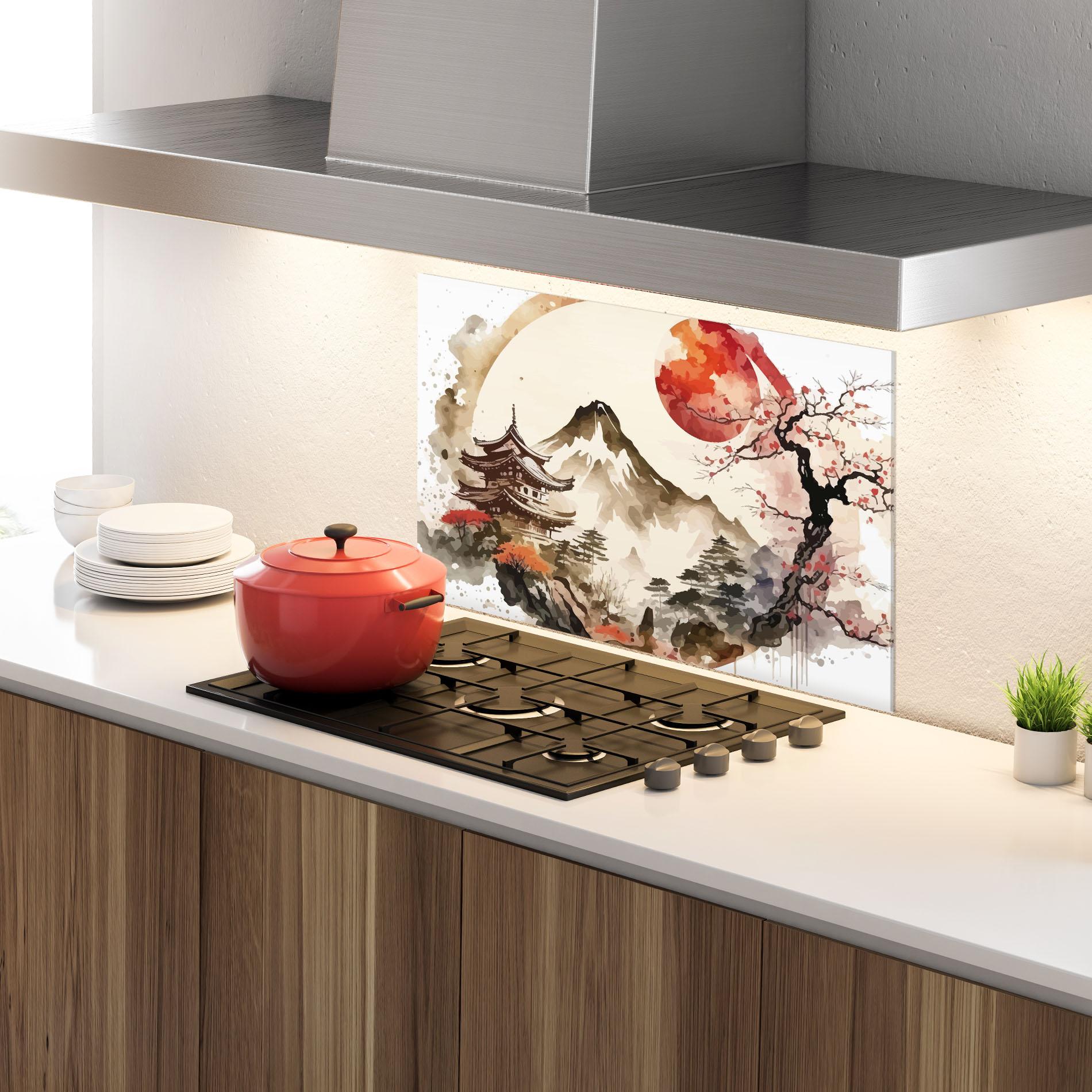 Стъклен панел за кухня Asiatic Blossom View mockup 4