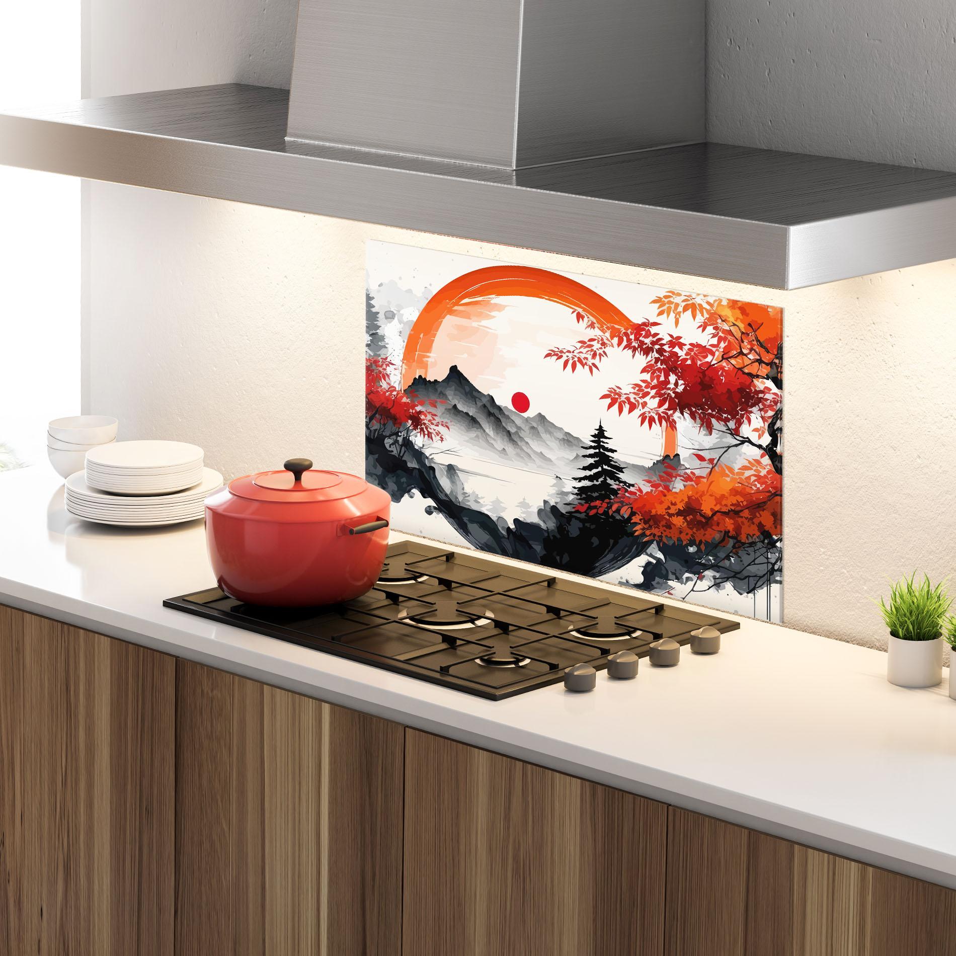 Стъклен панел за кухня Asiatic Grey Montain mockup 4