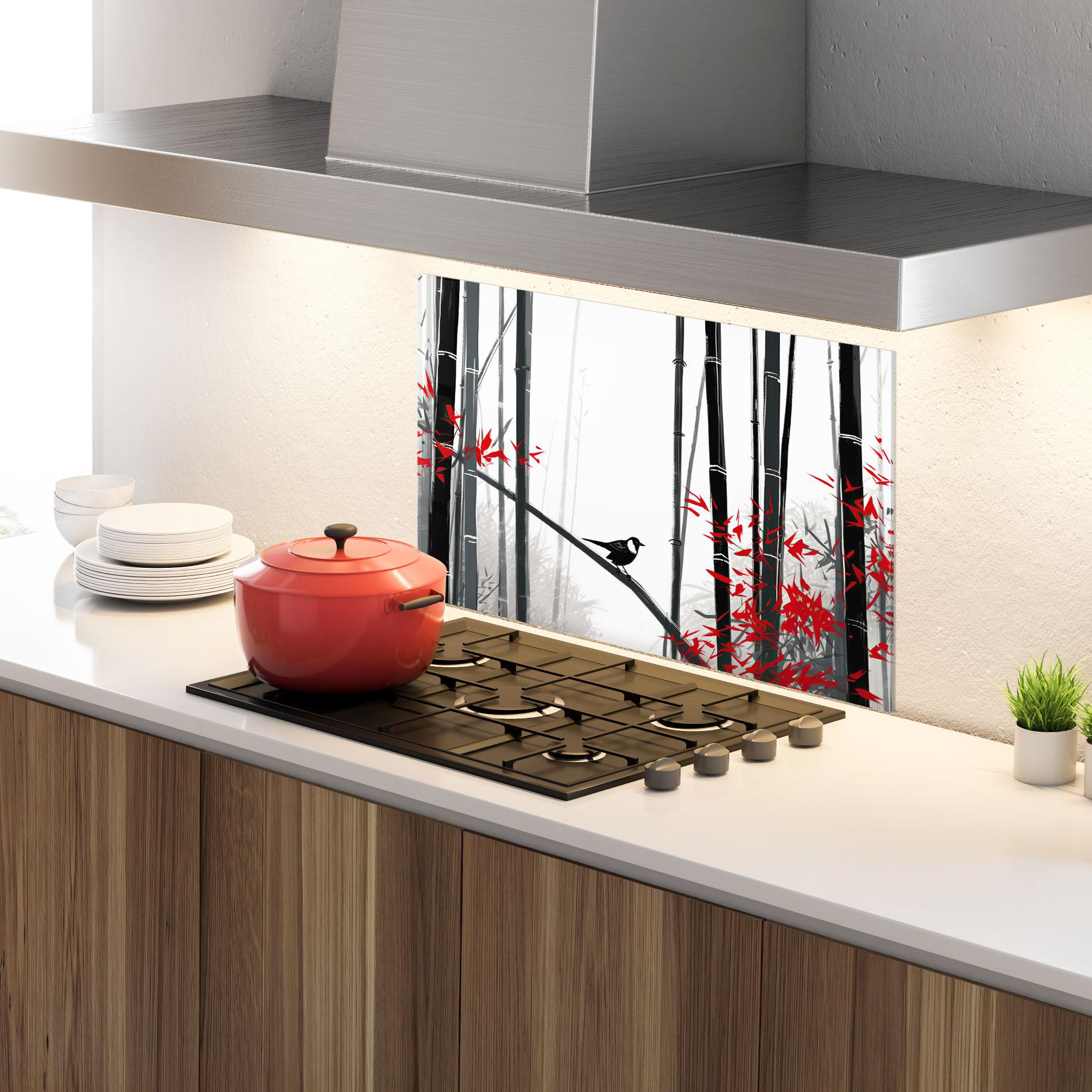 Стъклен панел за кухня Chinese Red Leafs mockup 4