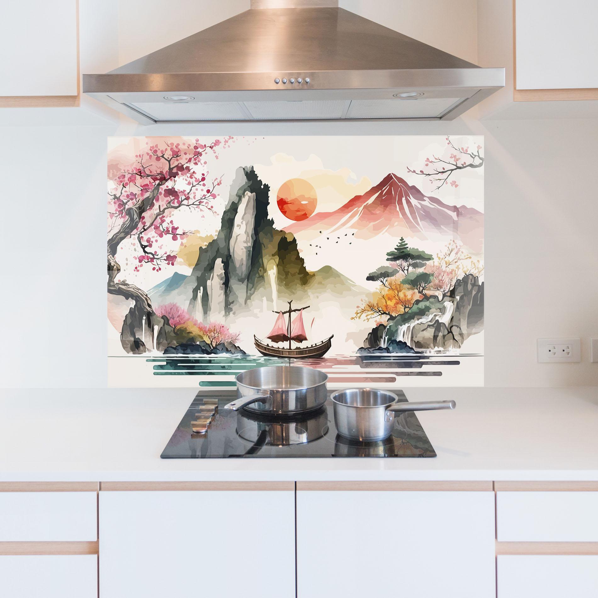 Стъклен панел за кухня Asian Orange Sunset mockup 5