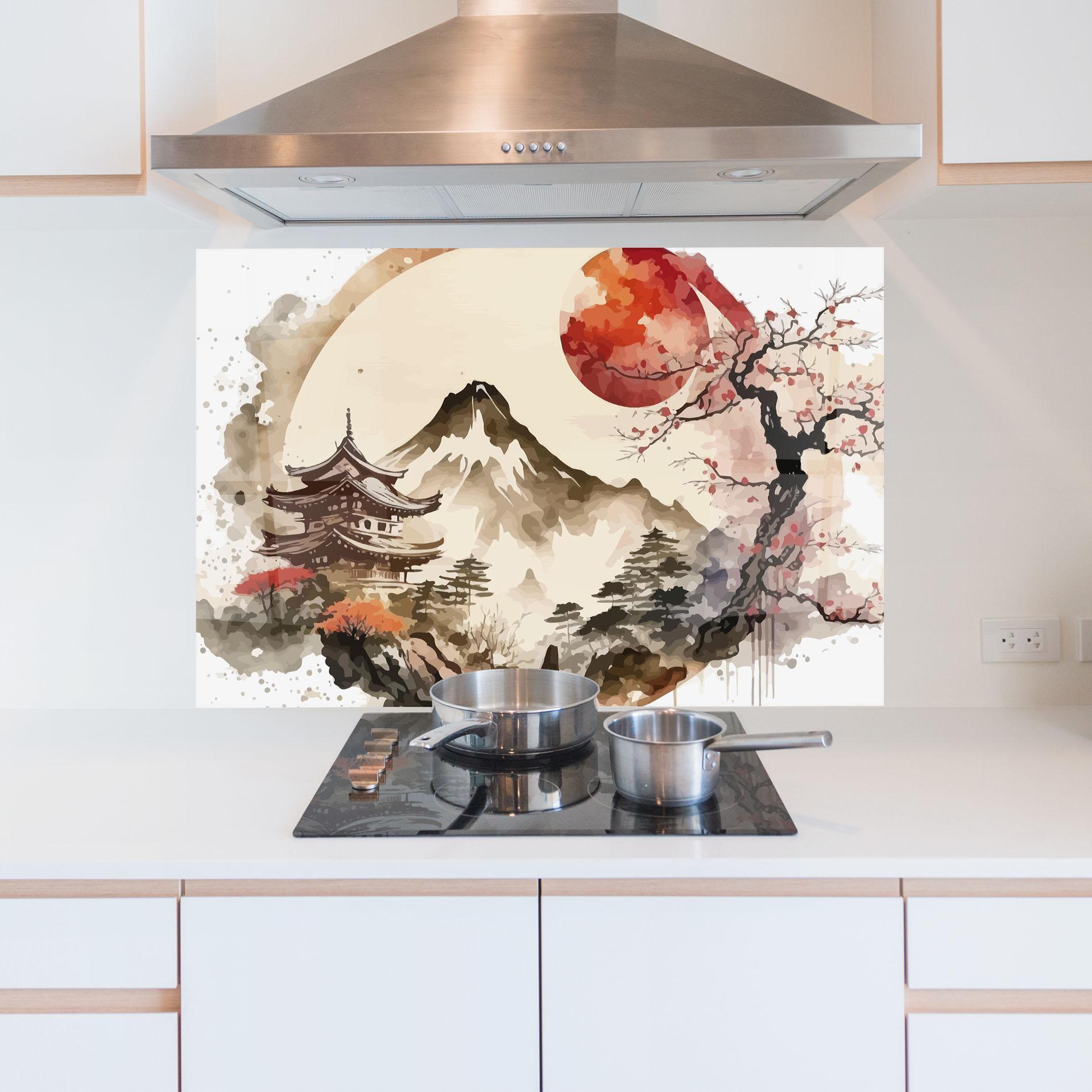 Стъклен панел за кухня Asiatic Blossom View mockup 5