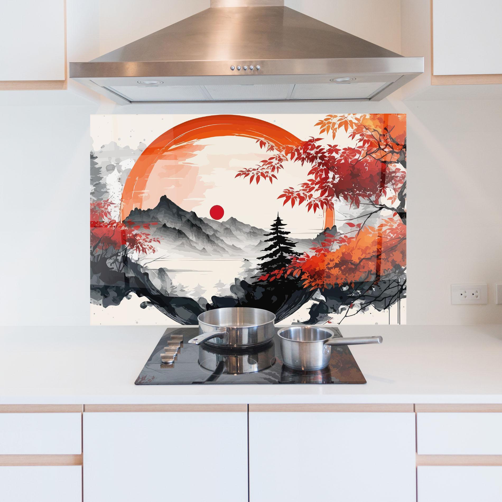 Стъклен панел за кухня Asiatic Grey Montain mockup 5