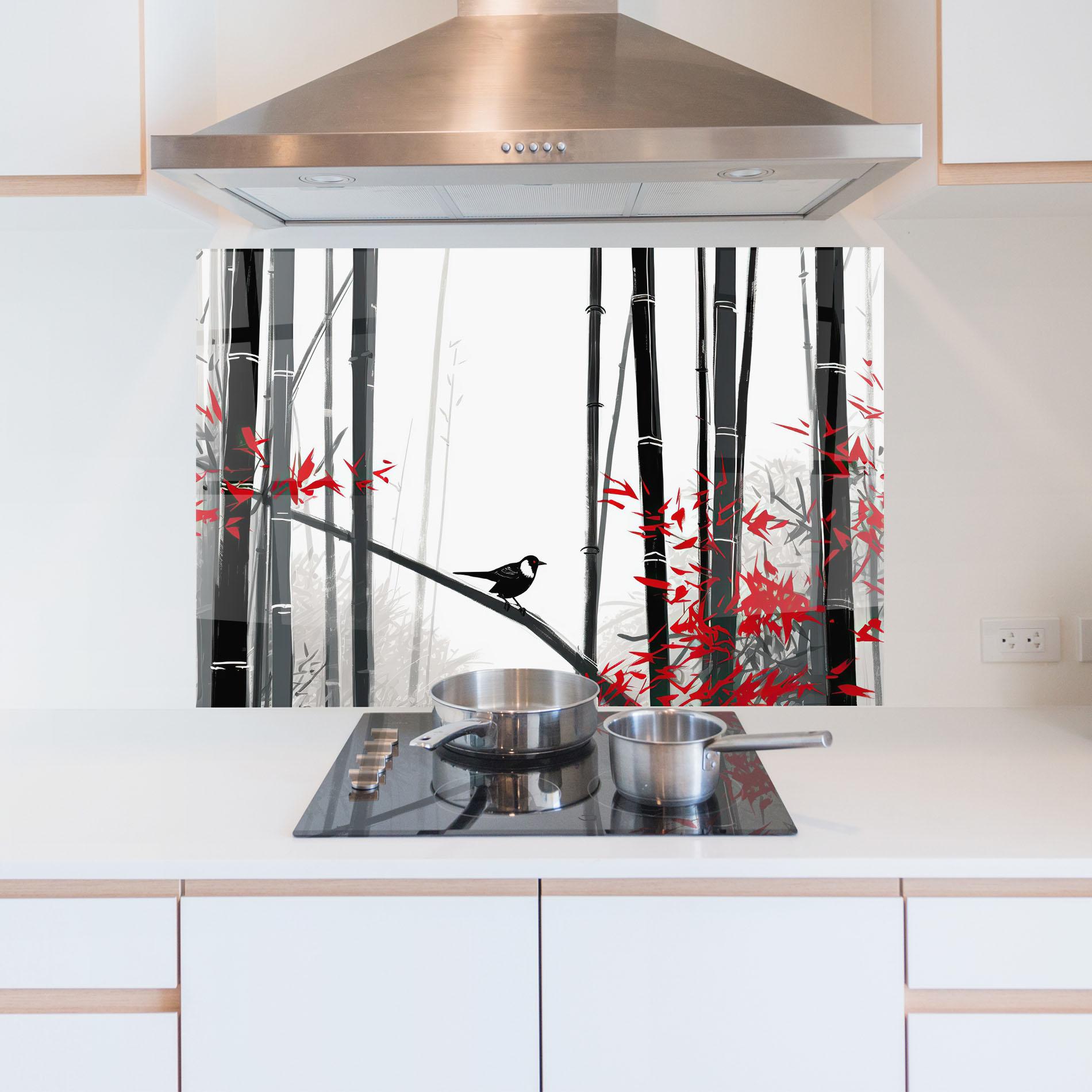 Стъклен панел за кухня Chinese Red Leafs mockup 5