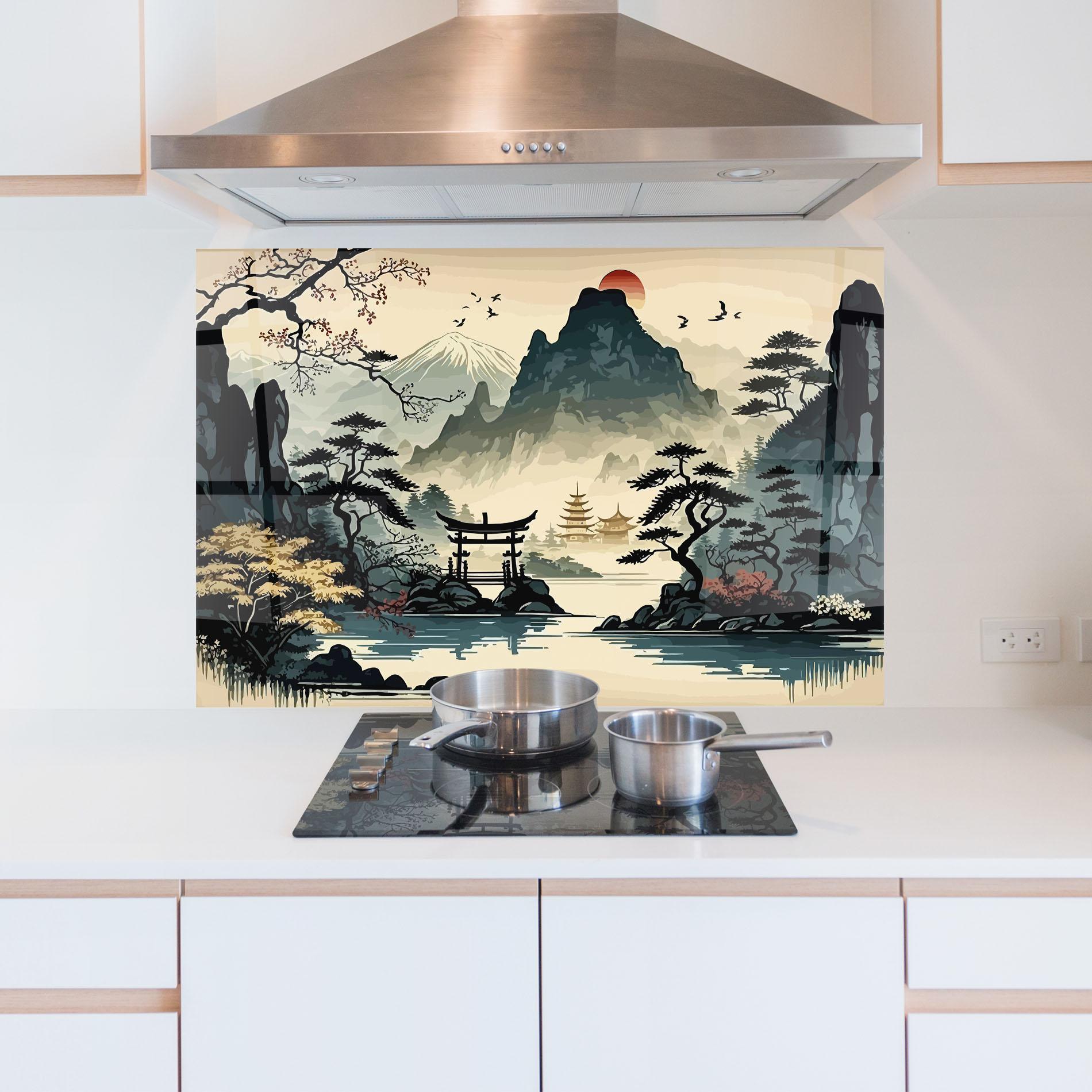 Стъклен панел за кухня Cream Chinese Mountain mockup 5