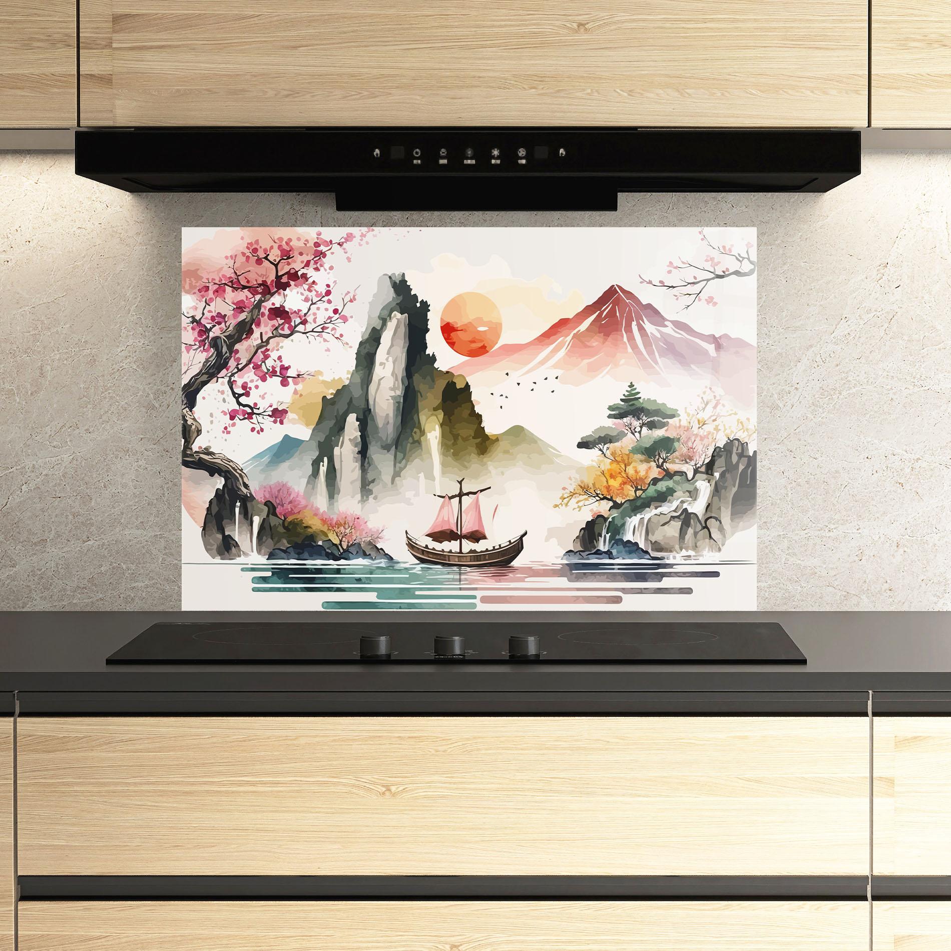 Стъклен панел за кухня Asian Orange Sunset mockup 3