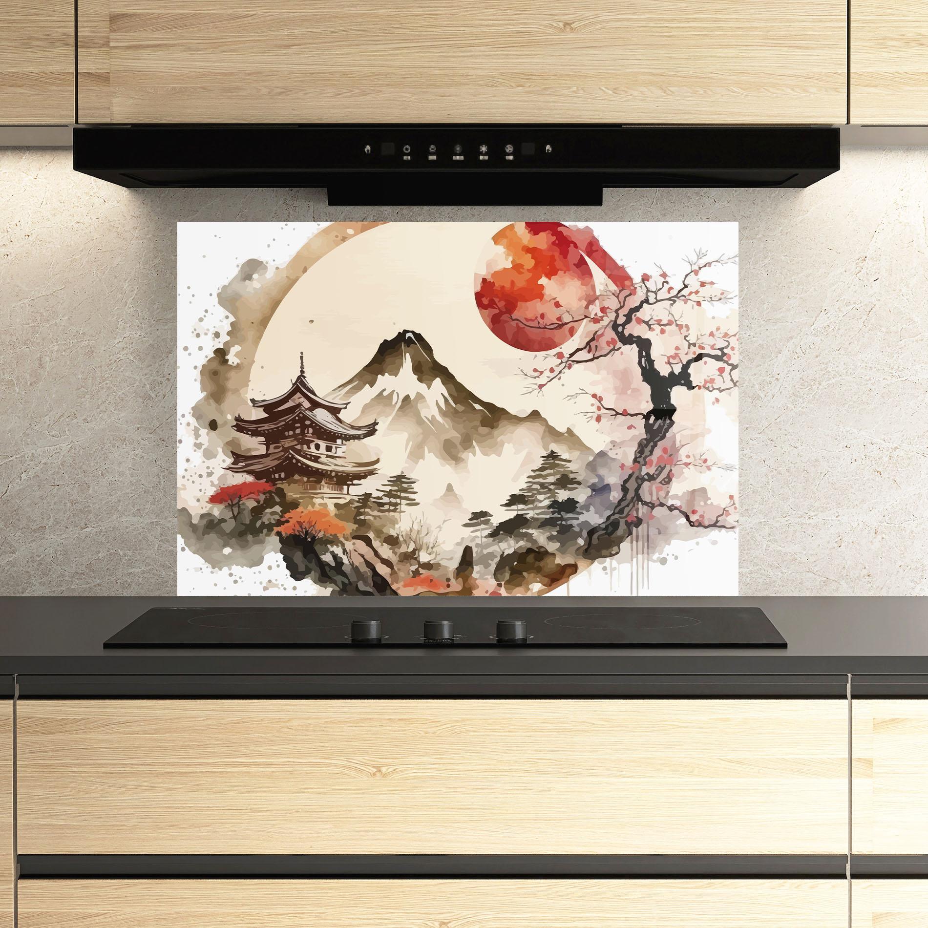 Стъклен панел за кухня Asiatic Blossom View mockup 3