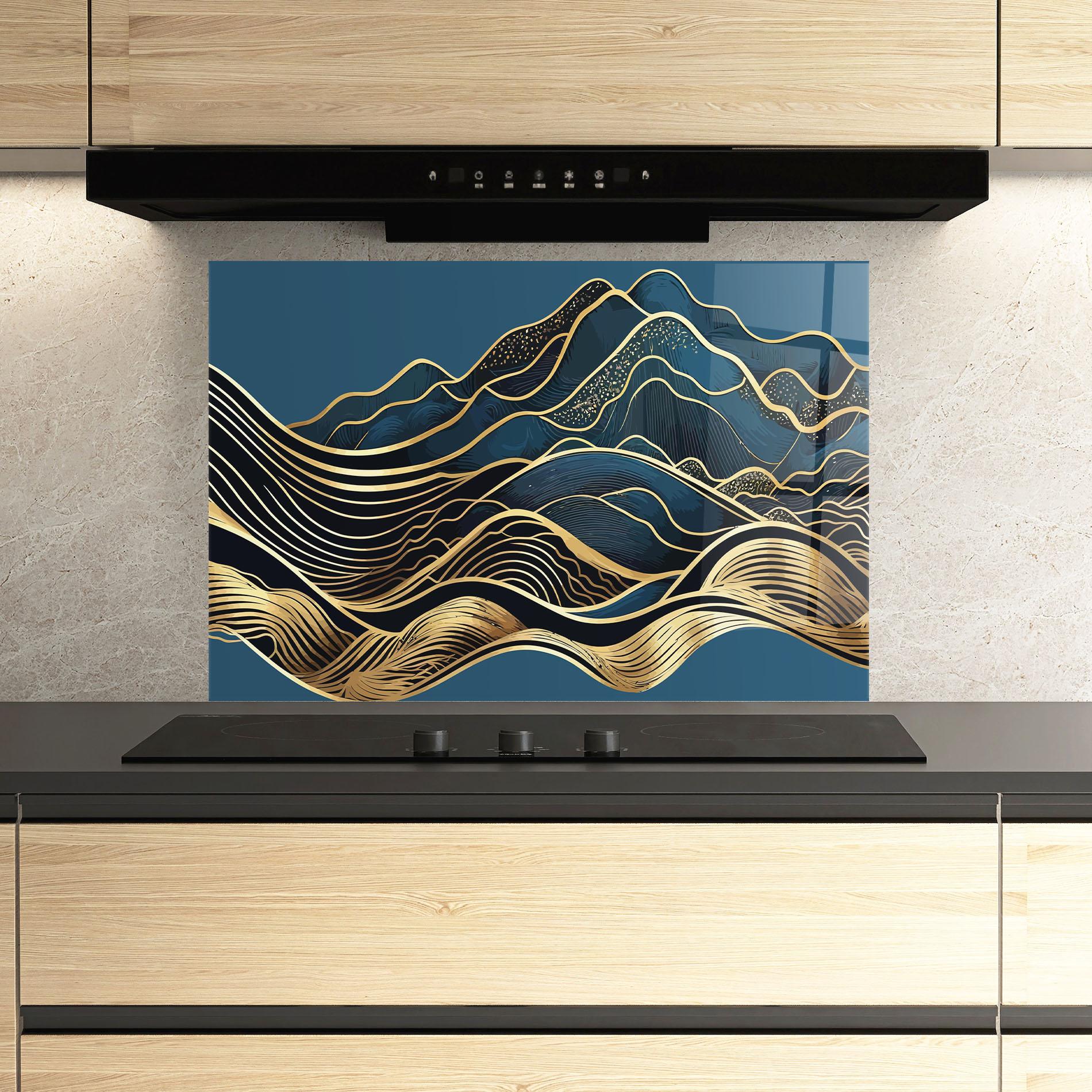 Стъклен панел за кухня Asiatic Blue Wave mockup 3