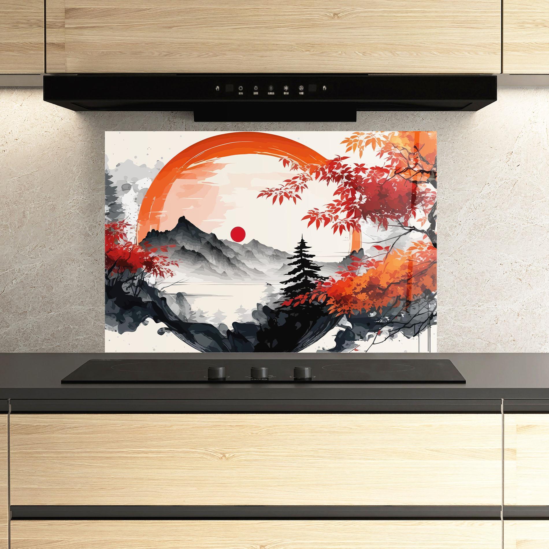 Стъклен панел за кухня Asiatic Grey Montain mockup 3