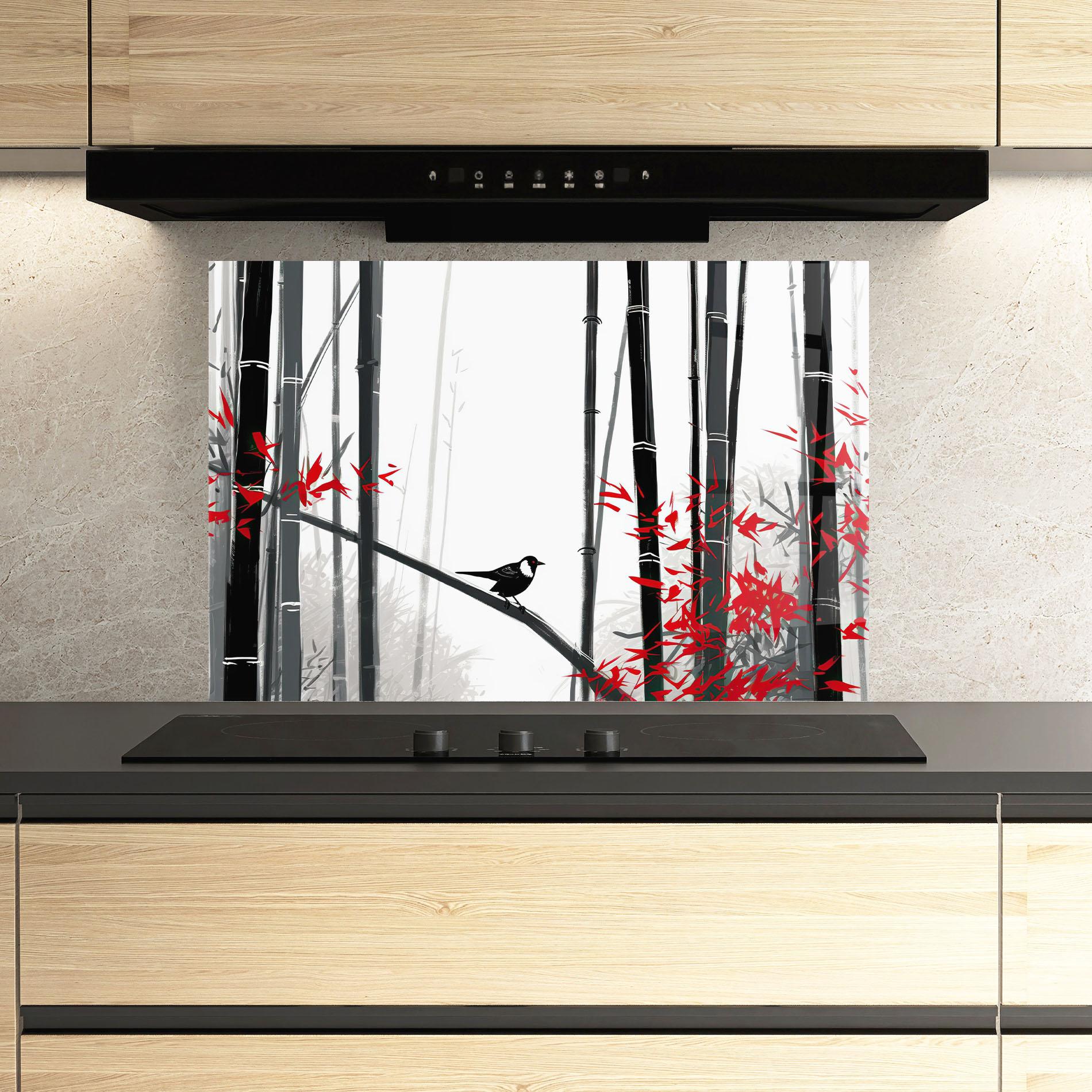 Стъклен панел за кухня Chinese Red Leafs mockup 3