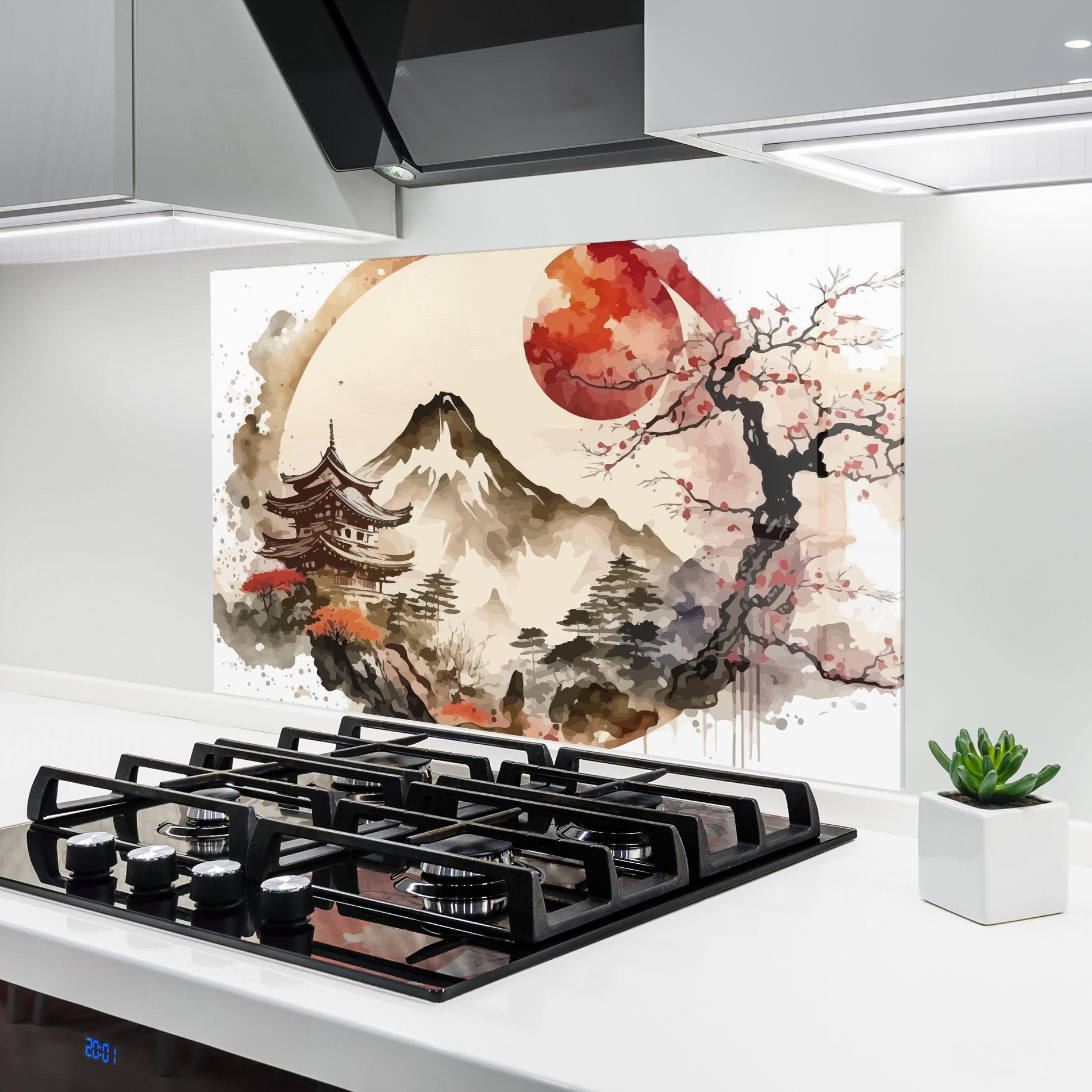 Стъклен панел за кухня Asiatic Blossom View mockup 6