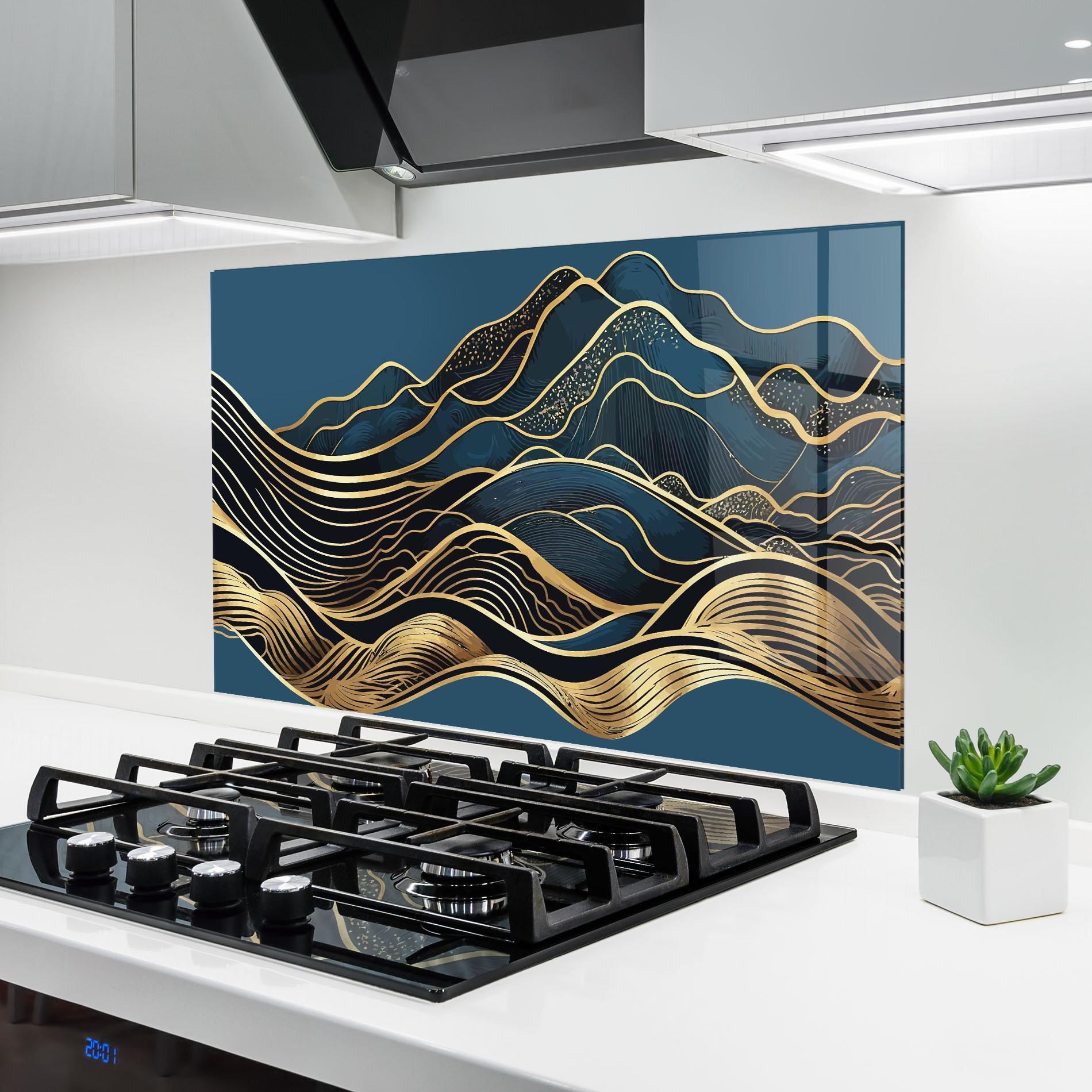 Стъклен панел за кухня Asiatic Blue Wave mockup 6