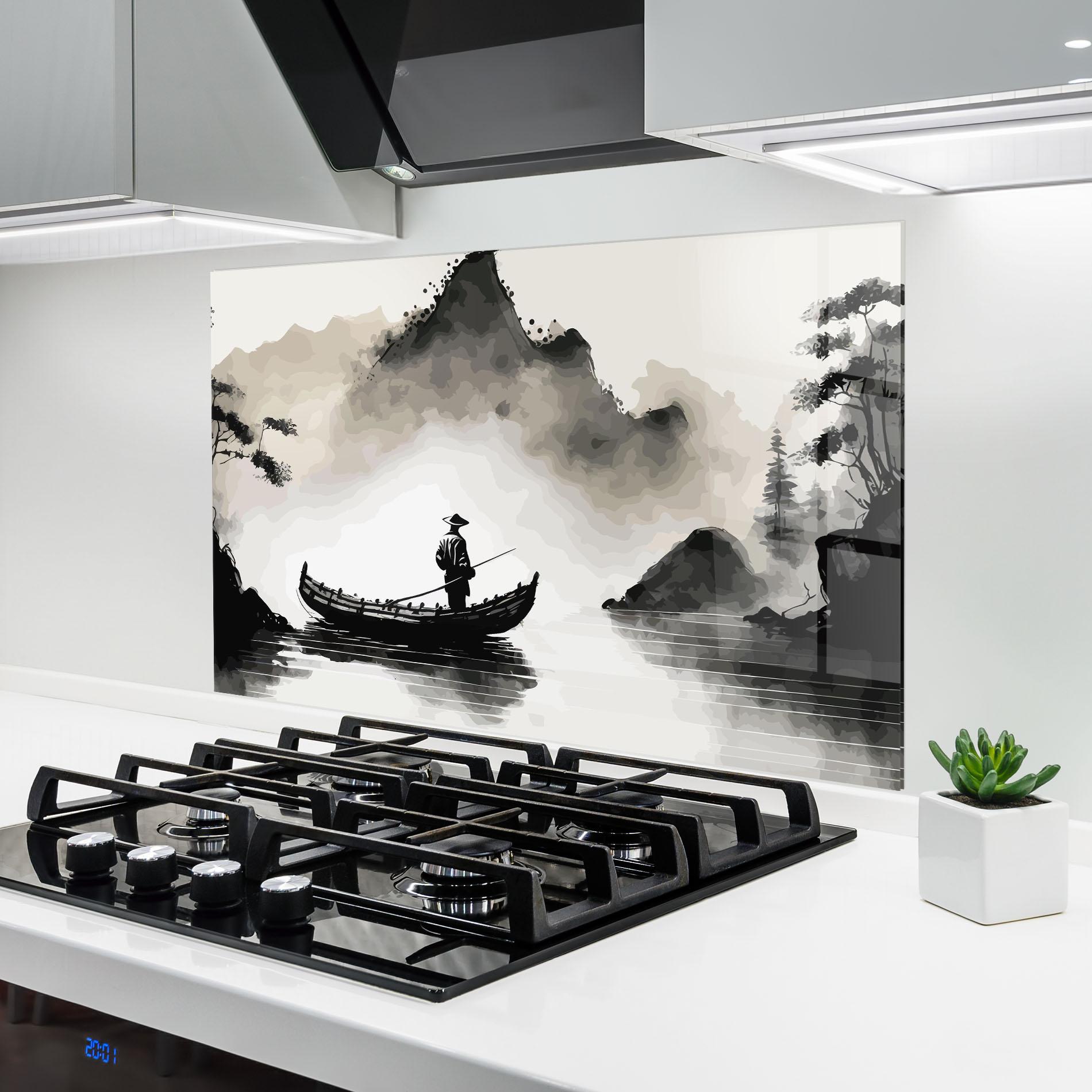 Стъклен панел за кухня Black Ink Boat mockup 6