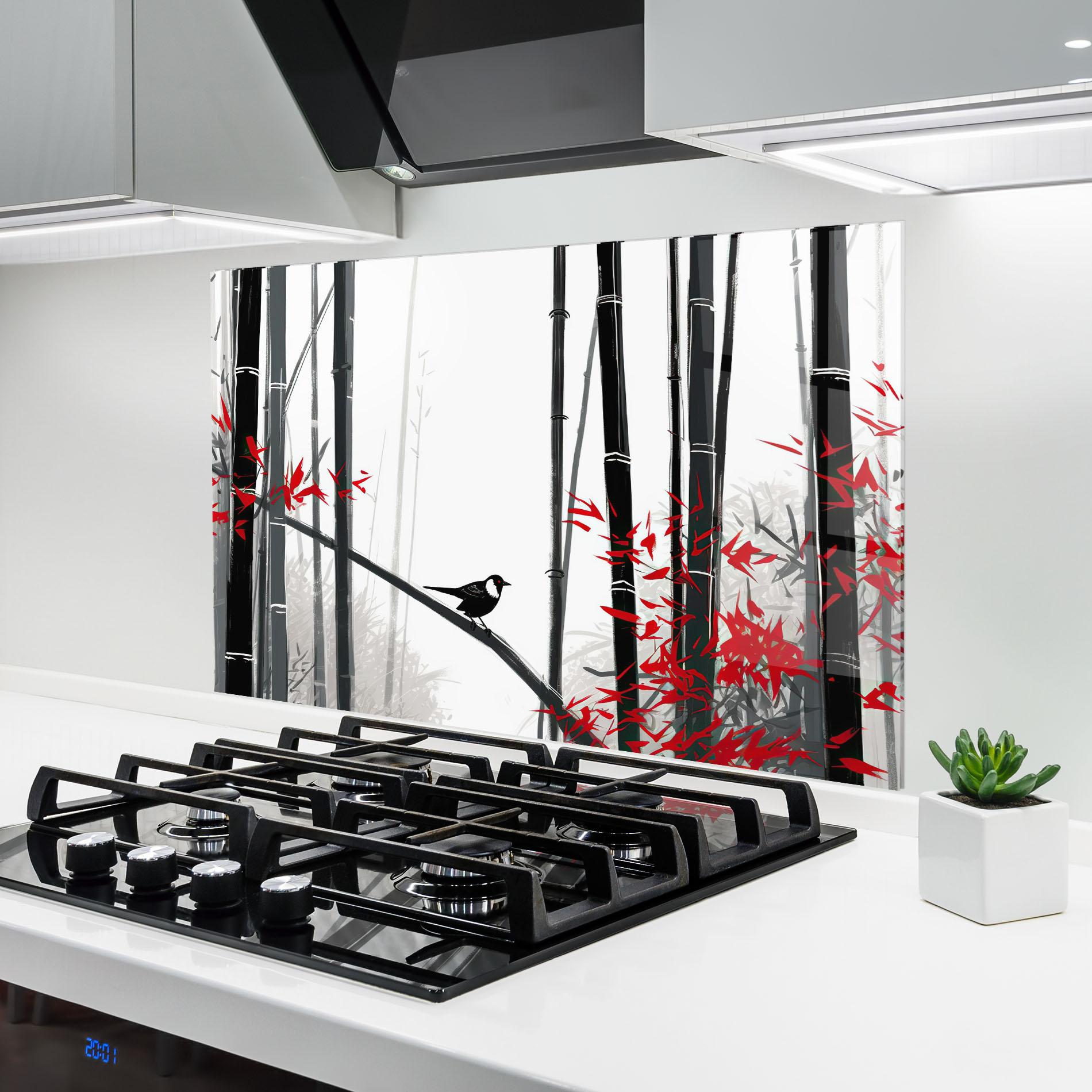 Стъклен панел за кухня Chinese Red Leafs mockup 6