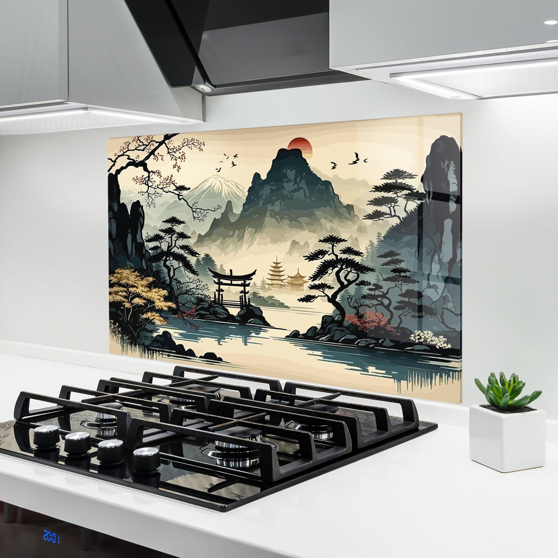Стъклен панел за кухня Cream Chinese Mountain mockup 6