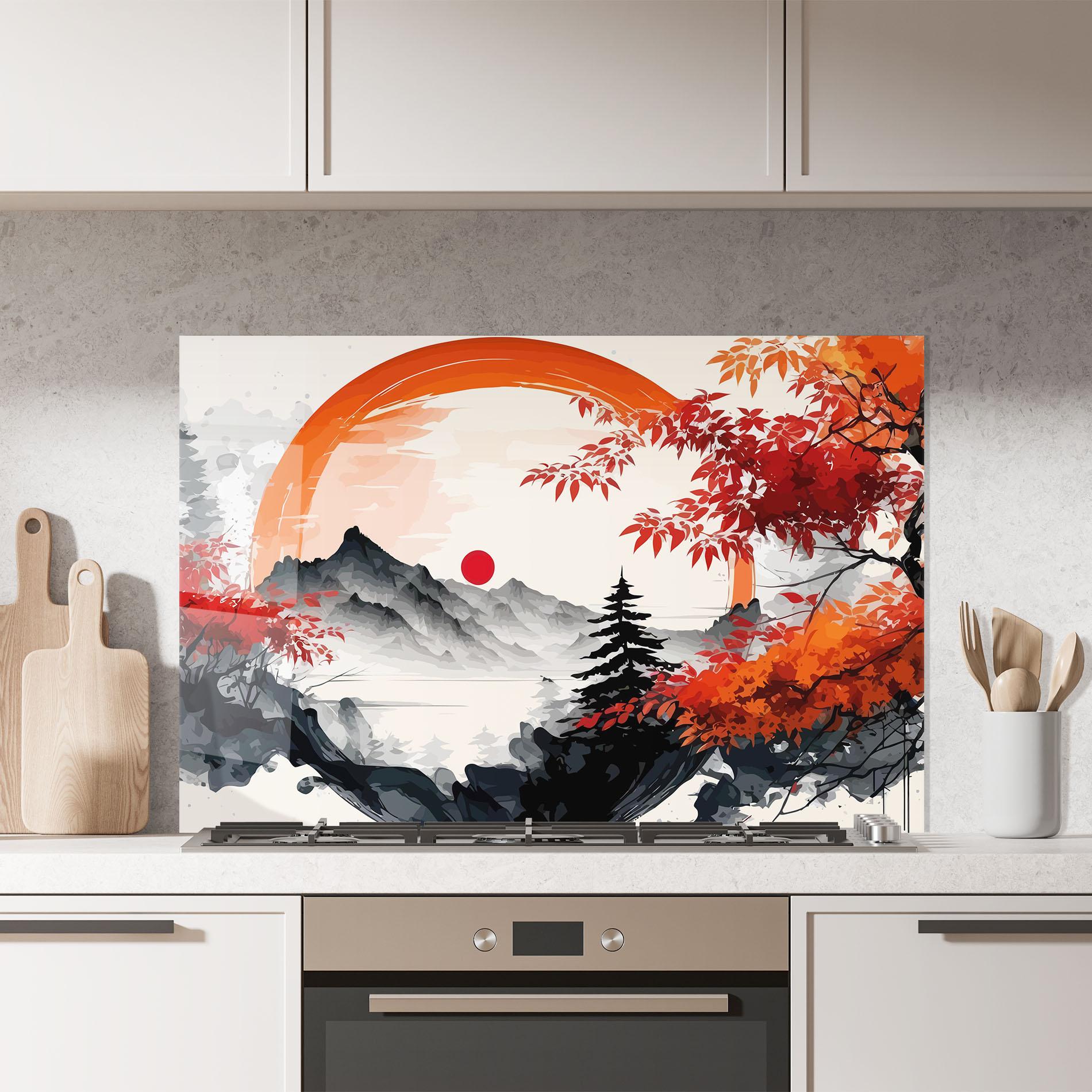 Стъклен панел за кухня Asiatic Grey Montain mockup 7