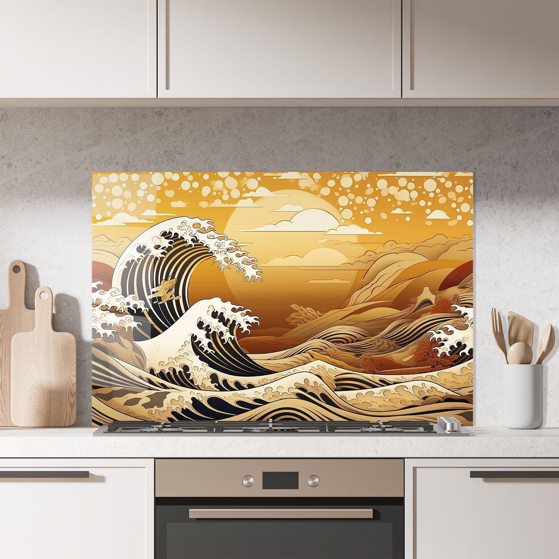 Стъклен панел за кухня Black Yellow Waves mockup 7