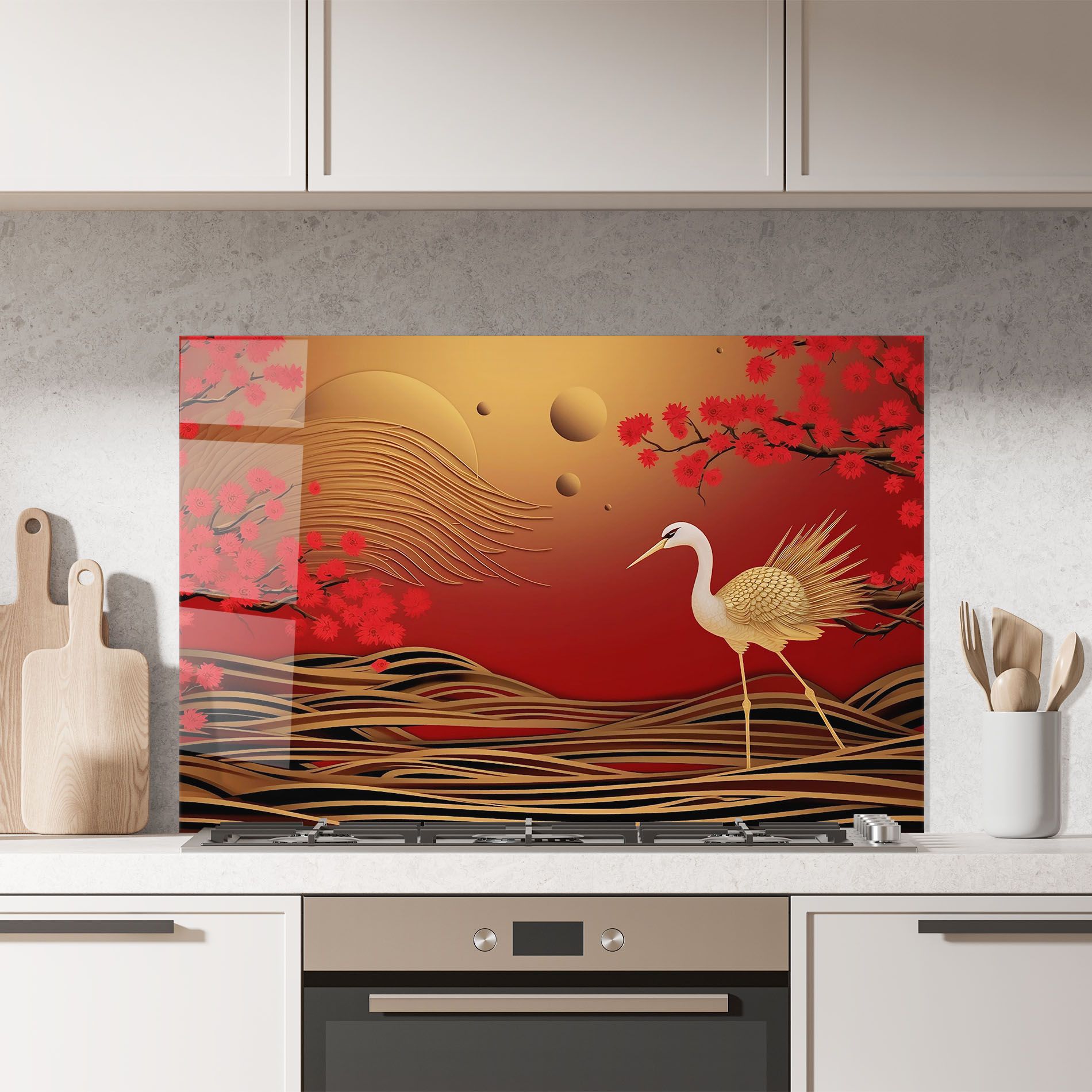 Chinese Bird On Red Gold mockup 7