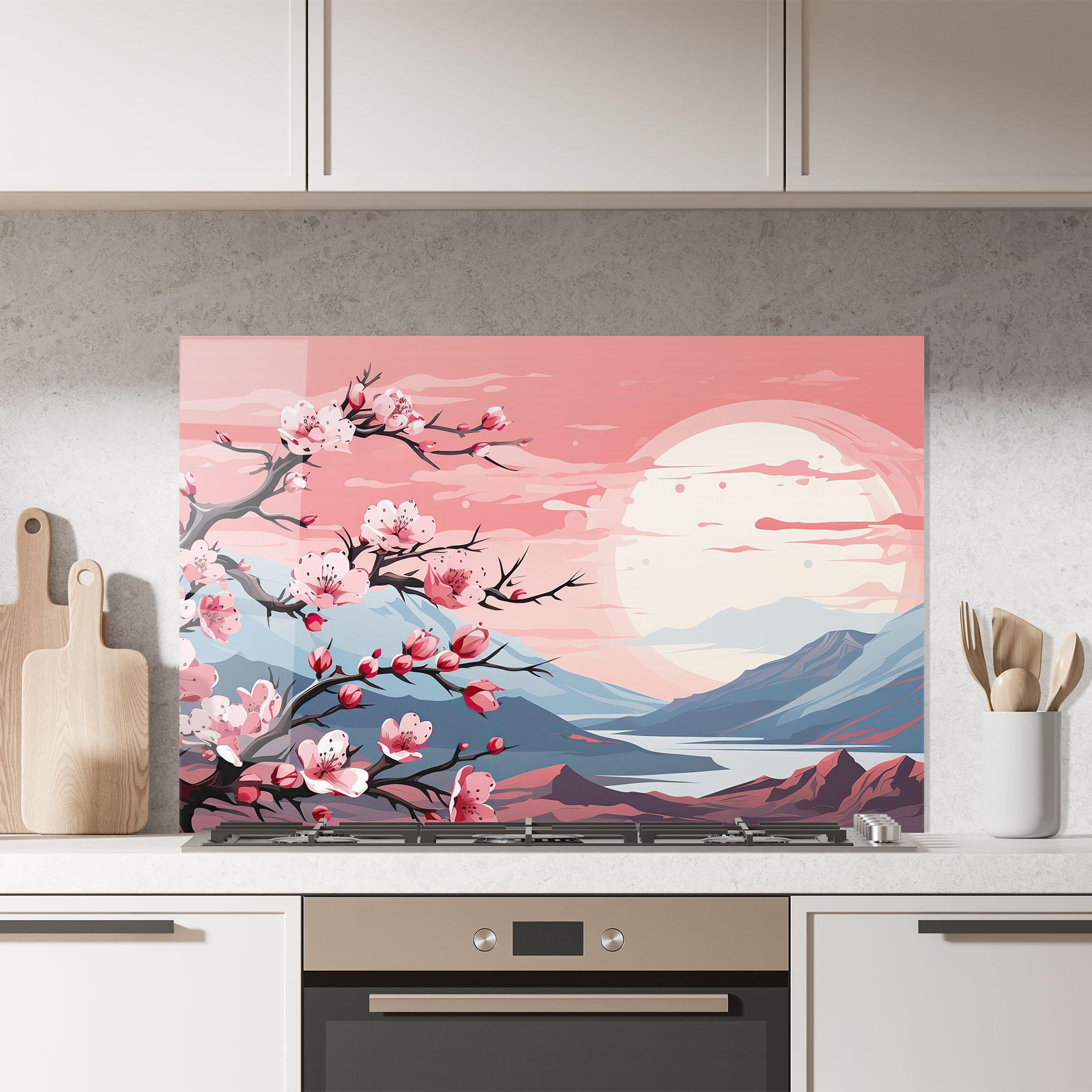 Стъклен панел за кухня Chinese Cherry Blossoms mockup 7