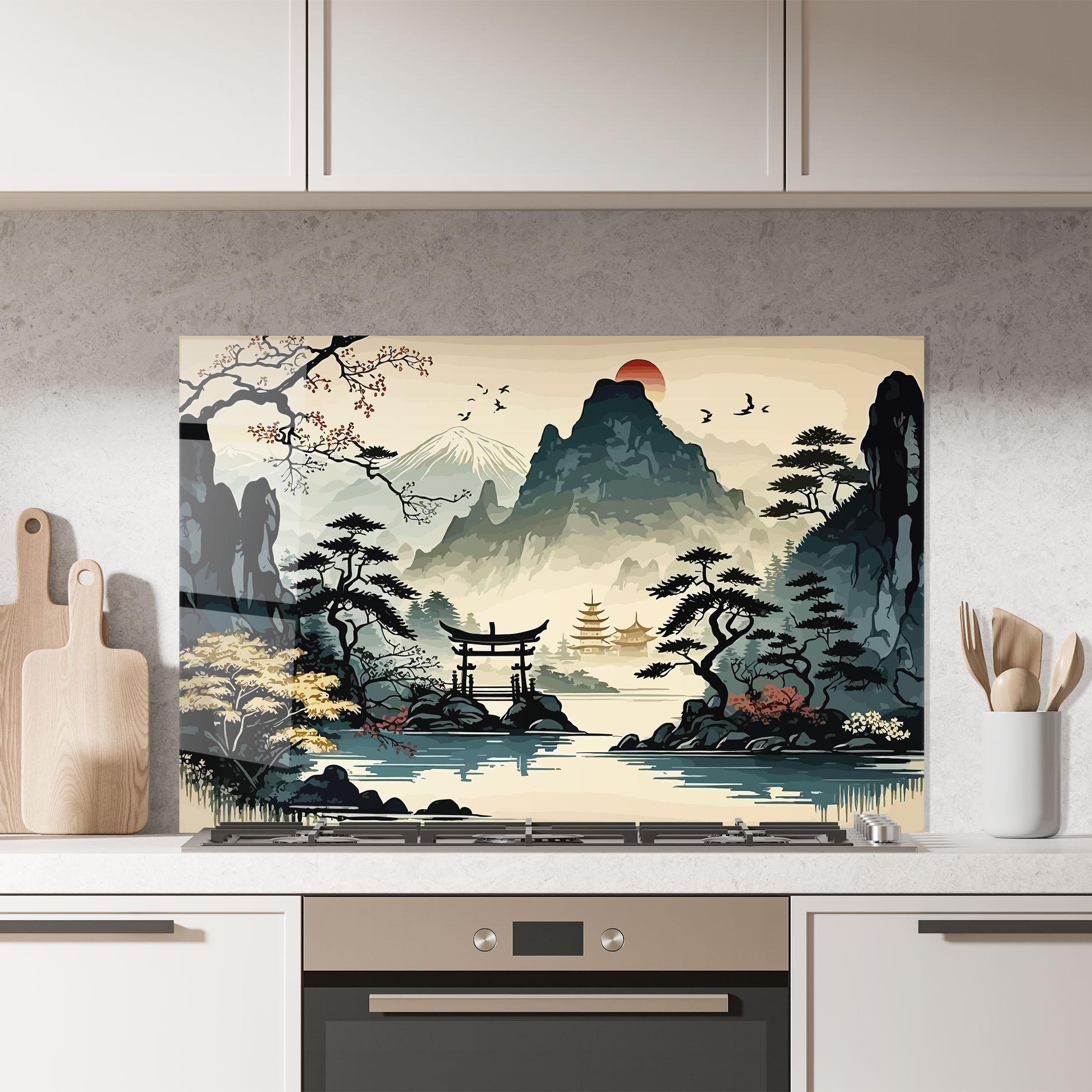 Стъклен панел за кухня Cream Chinese Mountain mockup 7