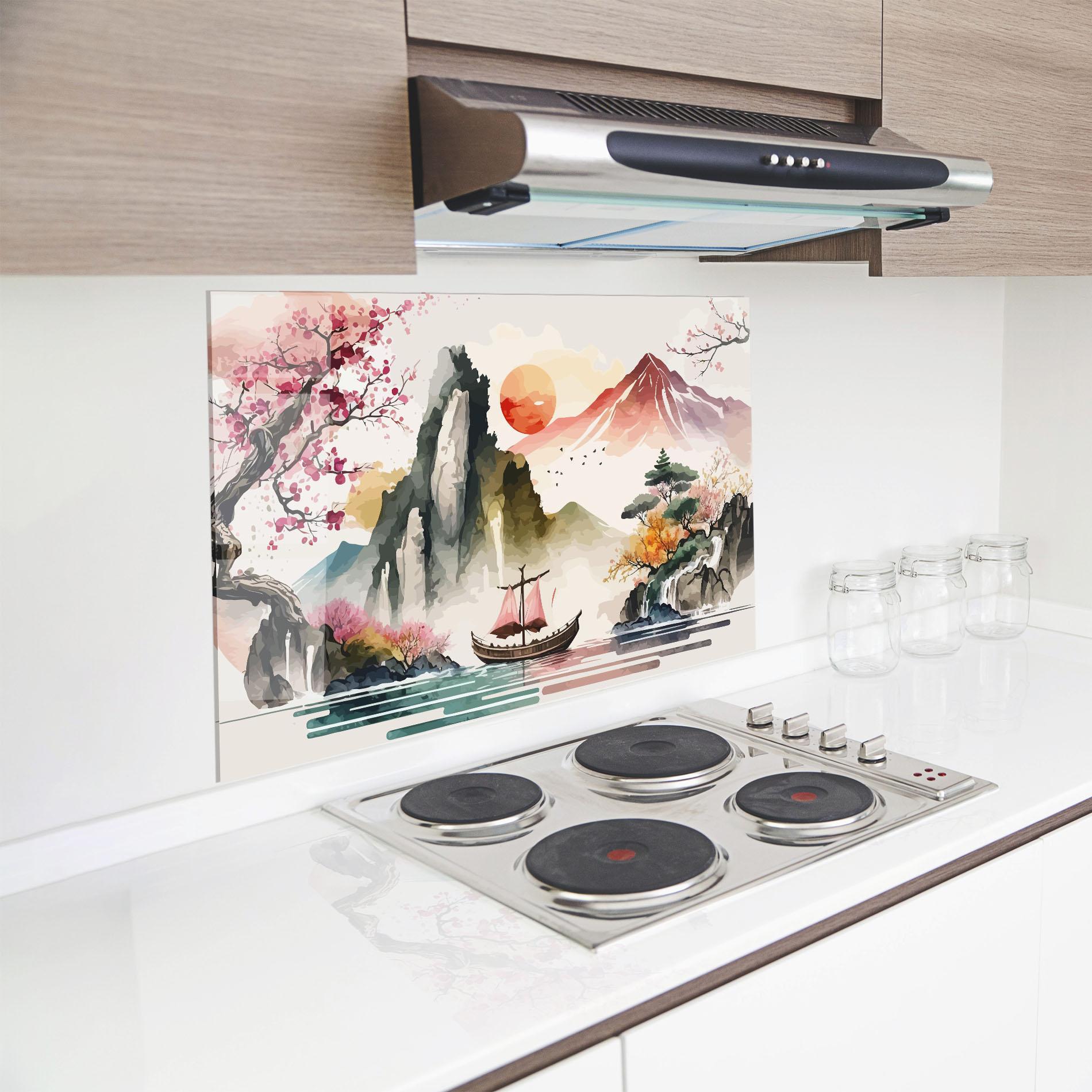 Стъклен панел за кухня Asian Orange Sunset mockup 8